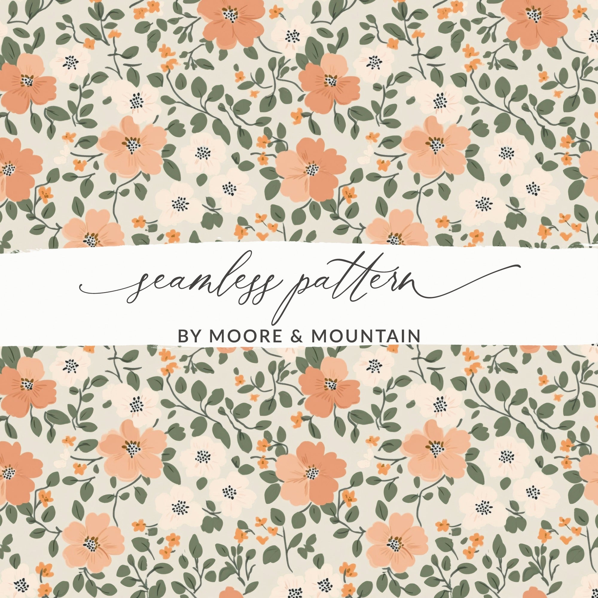Modern Ditsy Flower Pattern Orange White Green Digital - Moore and Mountain