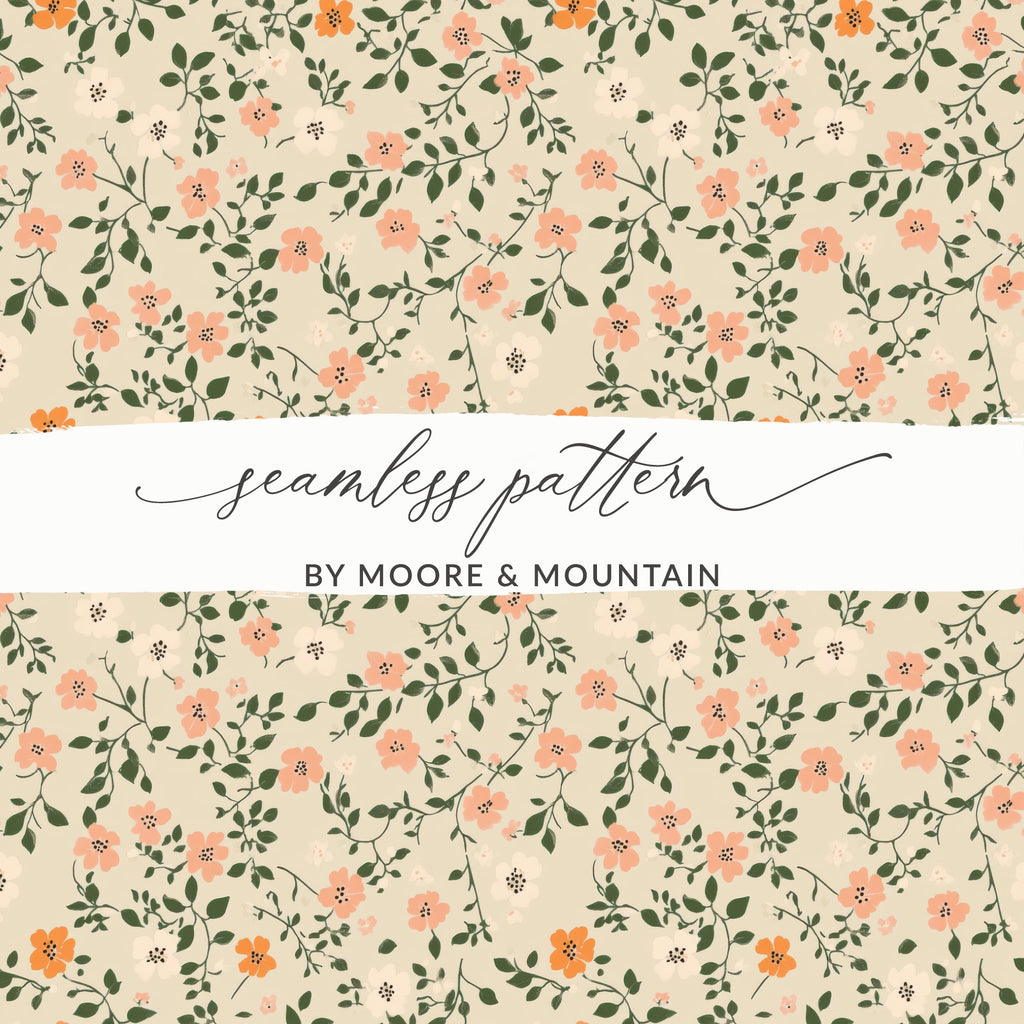 Modern Ditsy Flower Pattern With Leaves For Backgrounds Digital - Moore and Mountain