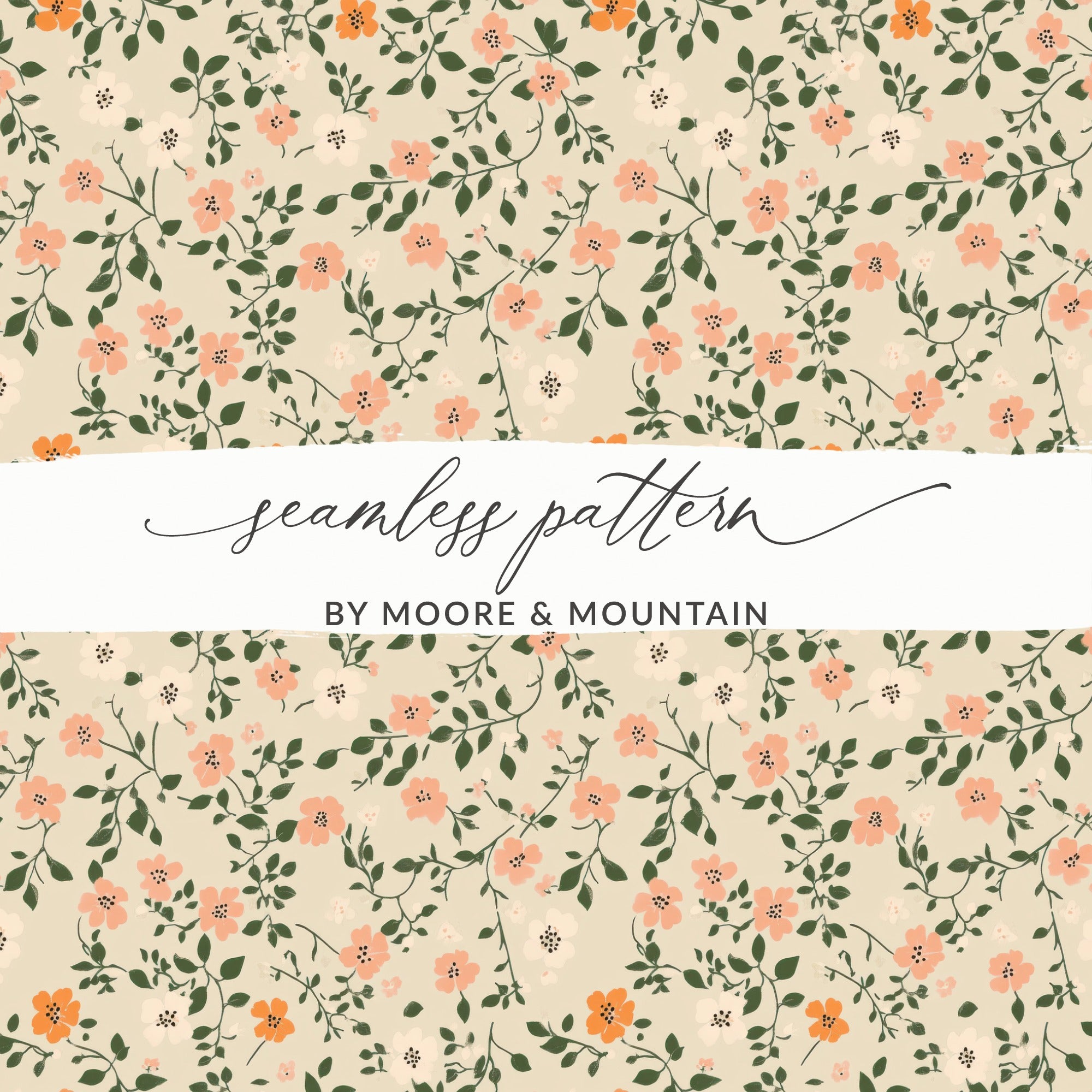 Modern Ditsy Flower Pattern With Leaves For Backgrounds Digital - Moore and Mountain