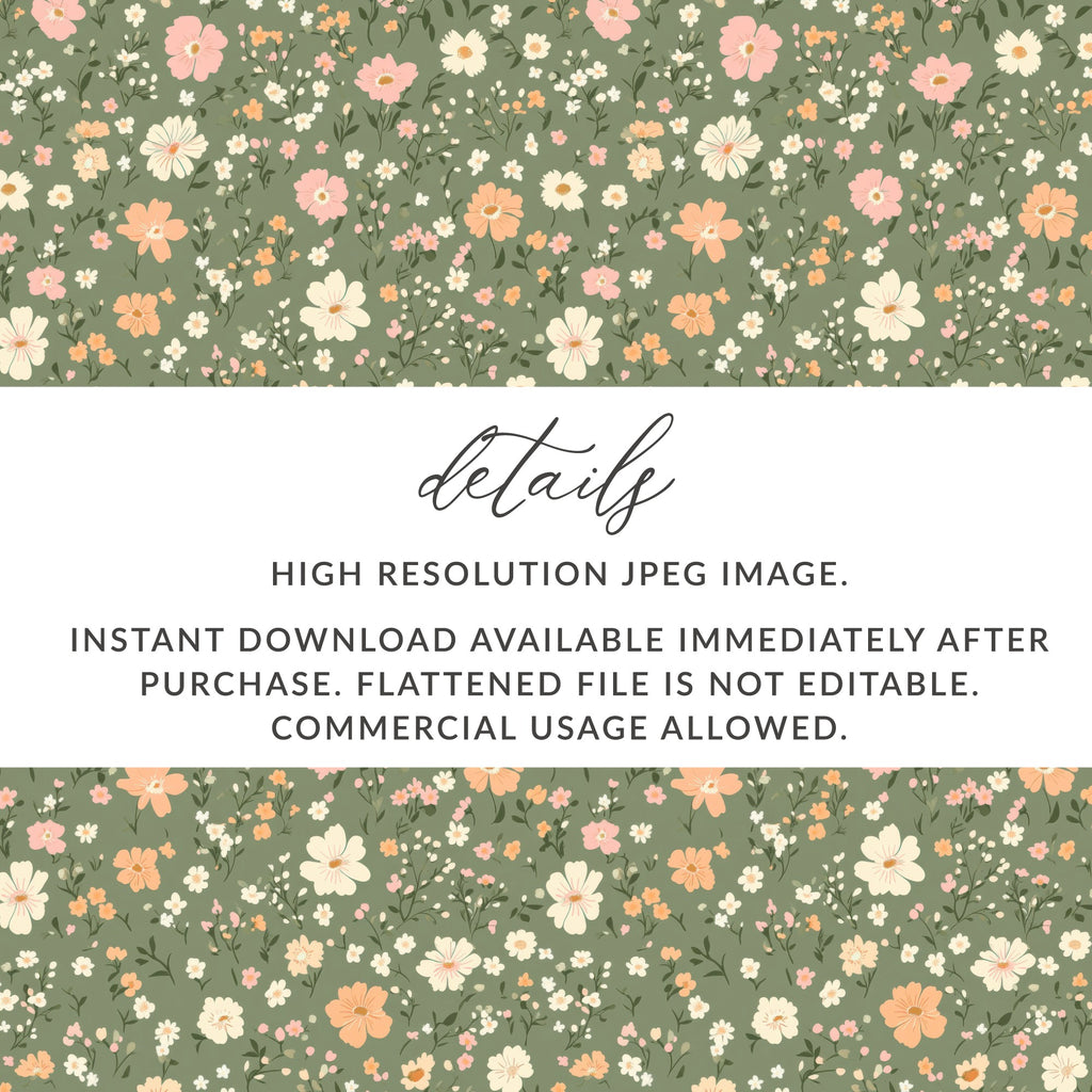 Modern Ditsy Flower Pattern on Green Background Digital - Moore and Mountain