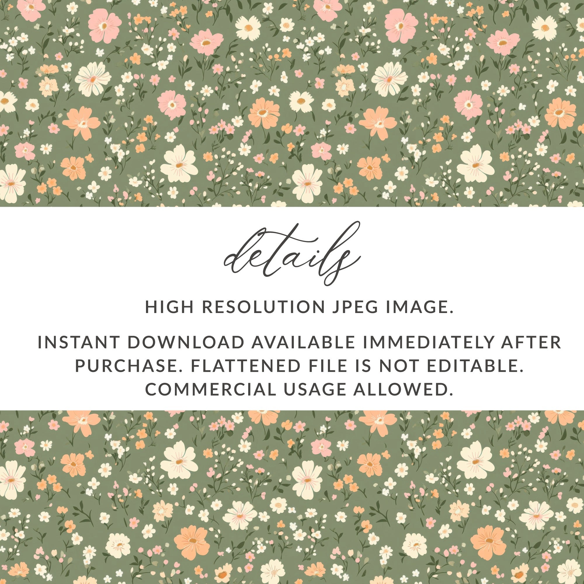 Modern Ditsy Flower Pattern on Green Background Digital - Moore and Mountain