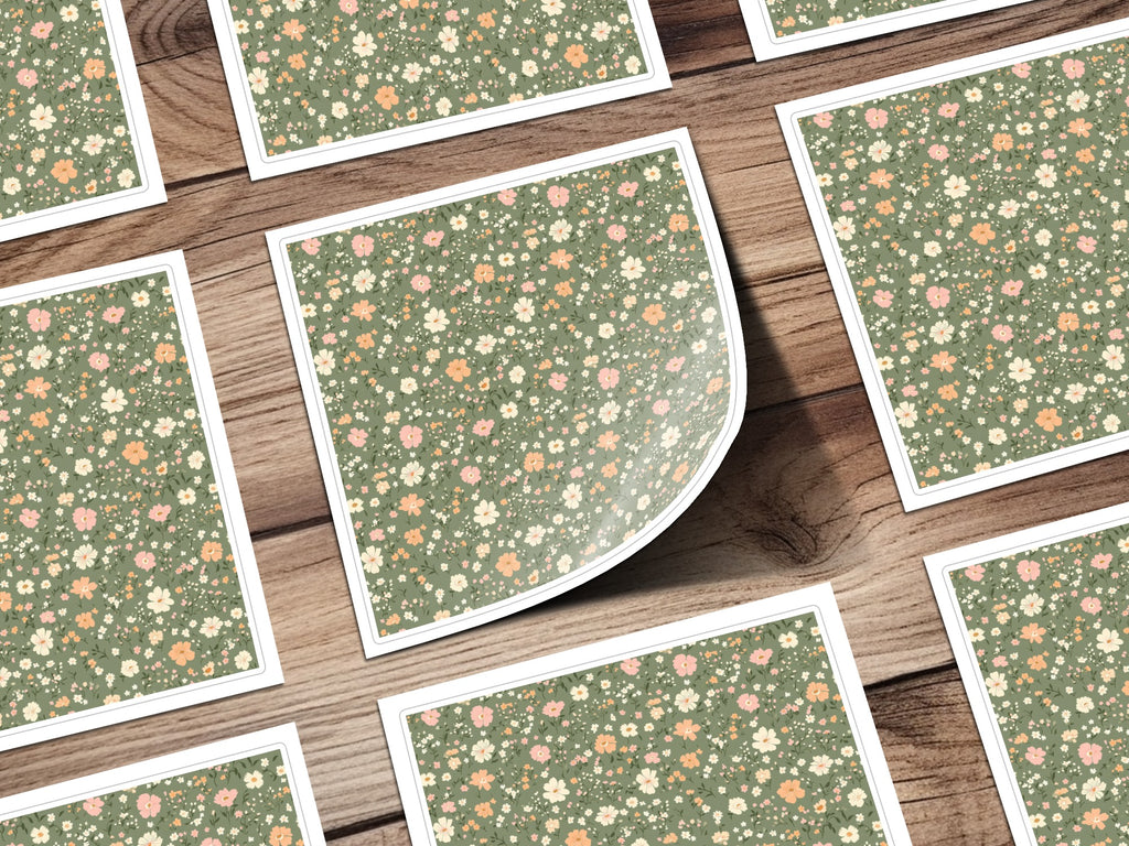 Modern Ditsy Flower Pattern on Green Background Digital - Moore and Mountain