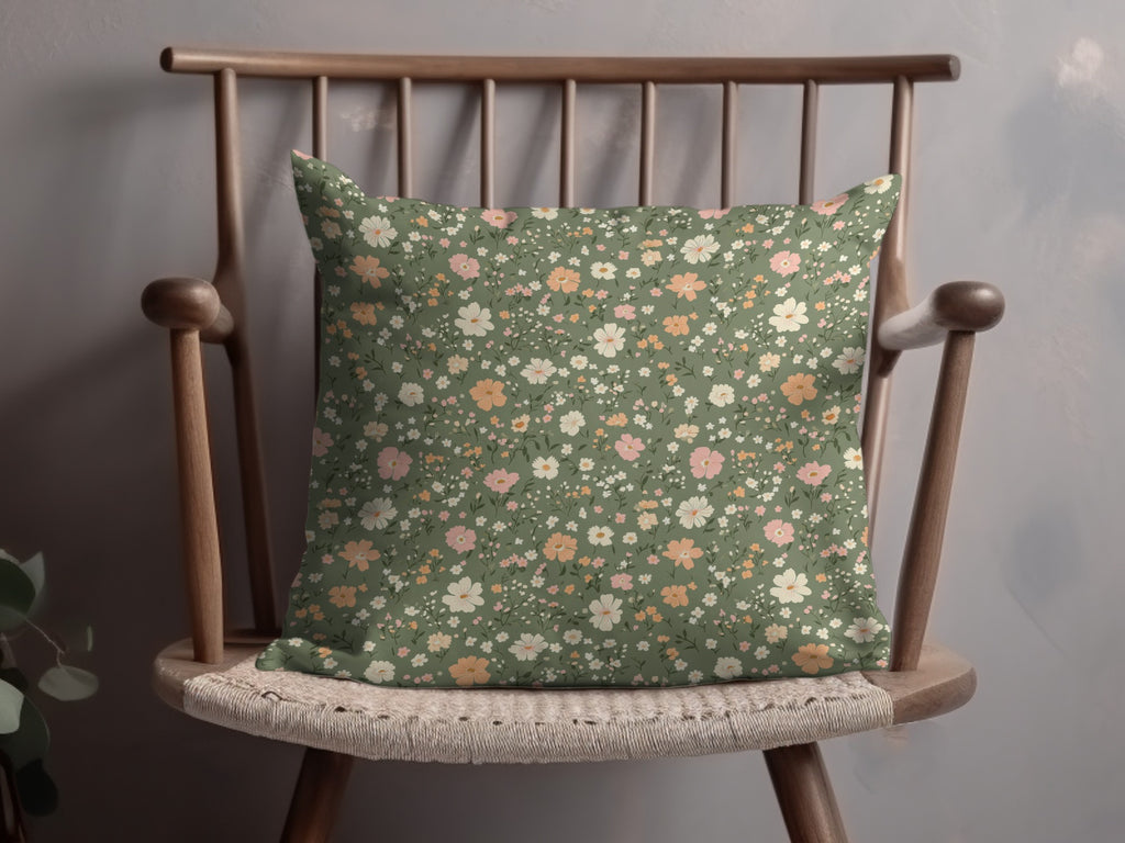 Modern Ditsy Flower Pattern on Green Background Digital - Moore and Mountain
