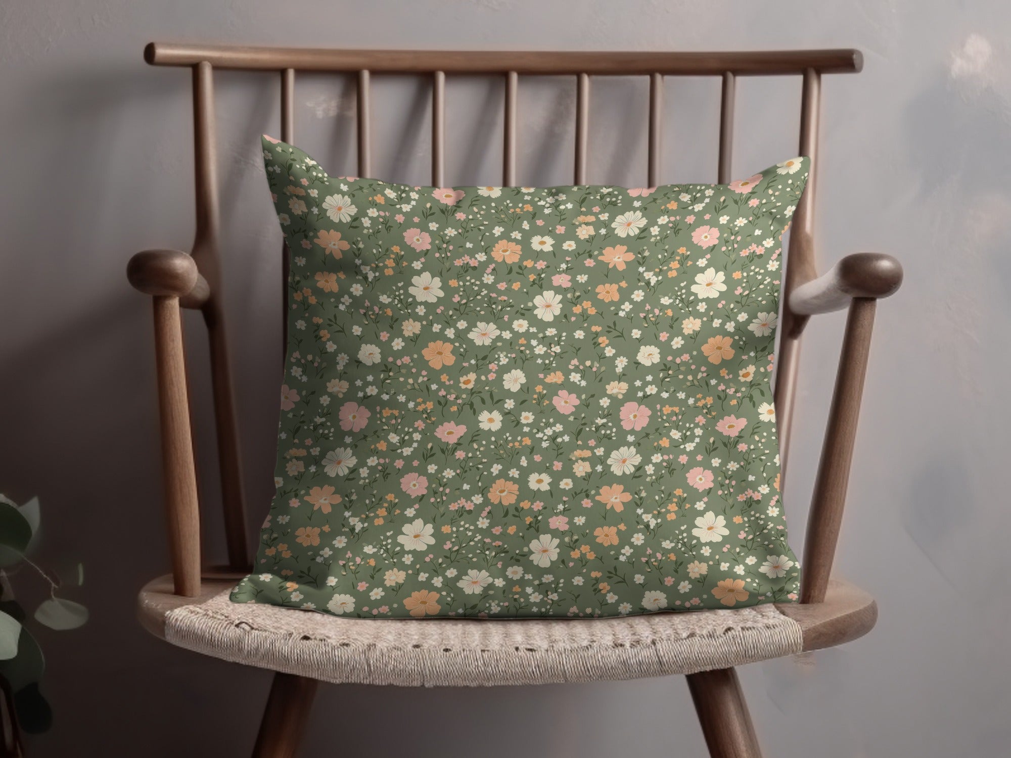 Modern Ditsy Flower Pattern on Green Background Digital - Moore and Mountain