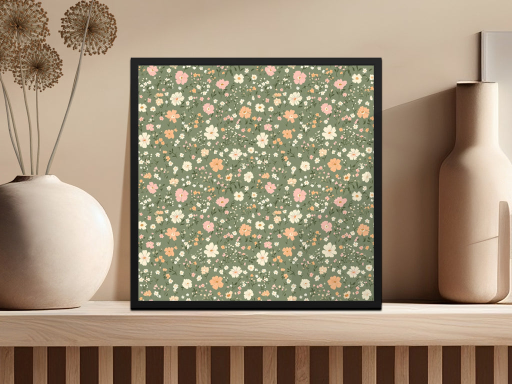 Modern Ditsy Flower Pattern on Green Background Digital - Moore and Mountain