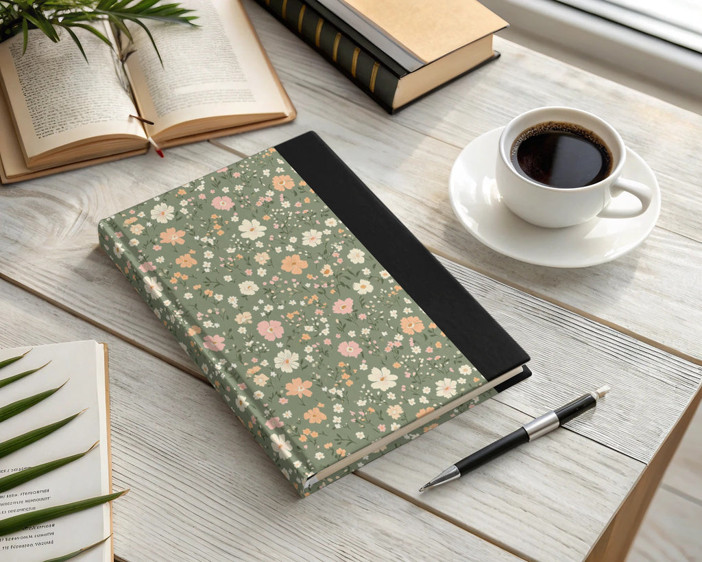 Modern Ditsy Flower Pattern on Green Background Digital - Moore and Mountain