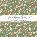 Modern Ditsy Flower Pattern on Green Background Digital - Moore and Mountain