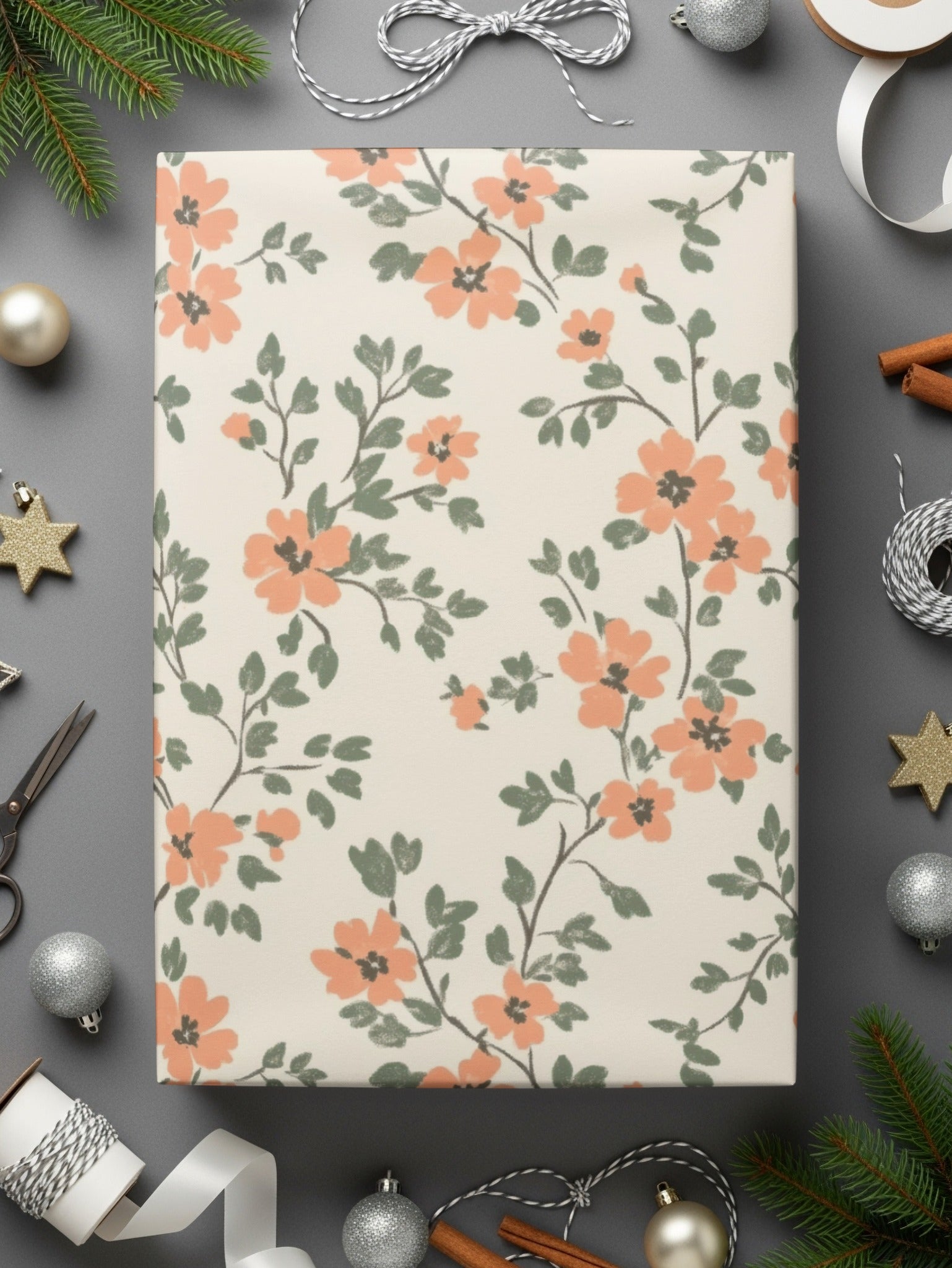 Modern Ditsy Flower Pattern with Elegant Peach Blooms Digital - Moore and Mountain