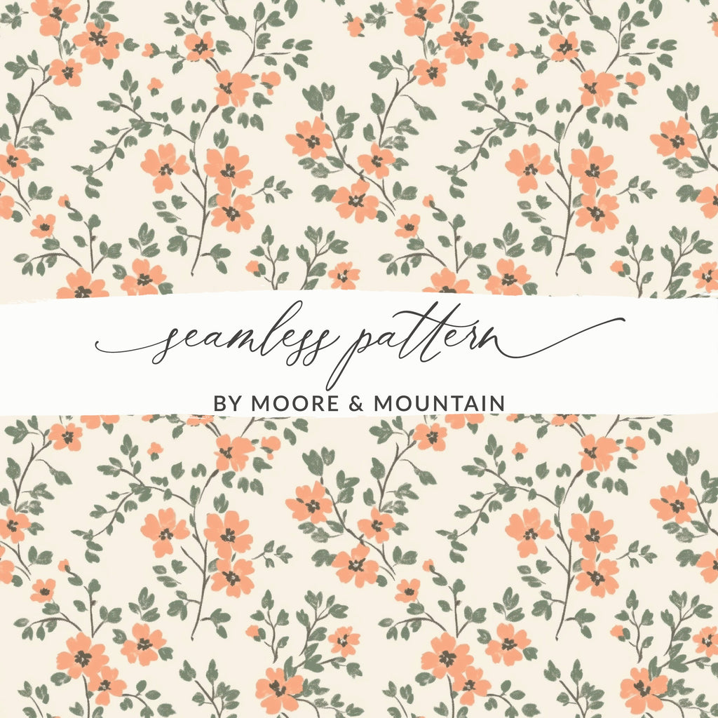 Modern Ditsy Flower Pattern with Elegant Peach Blooms Digital - Moore and Mountain