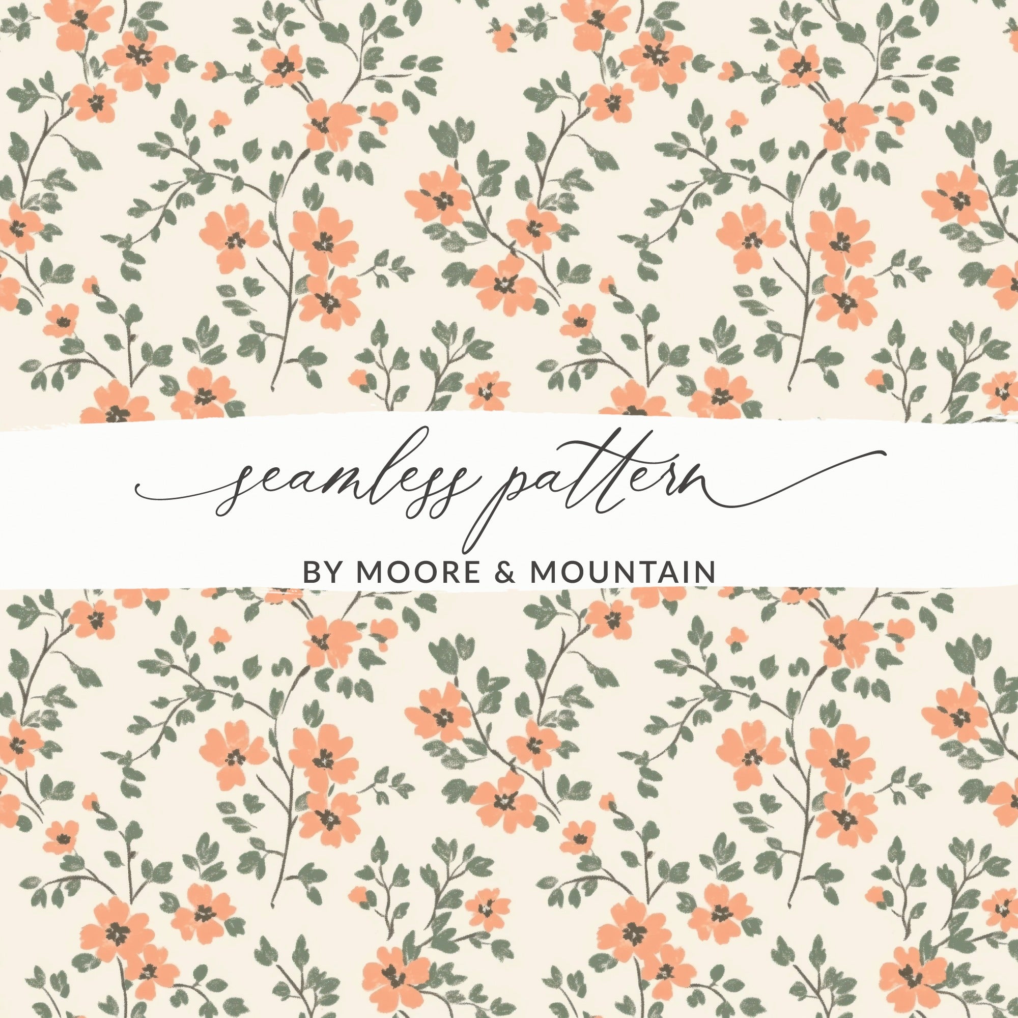 Modern Ditsy Flower Pattern with Elegant Peach Blooms Digital - Moore and Mountain