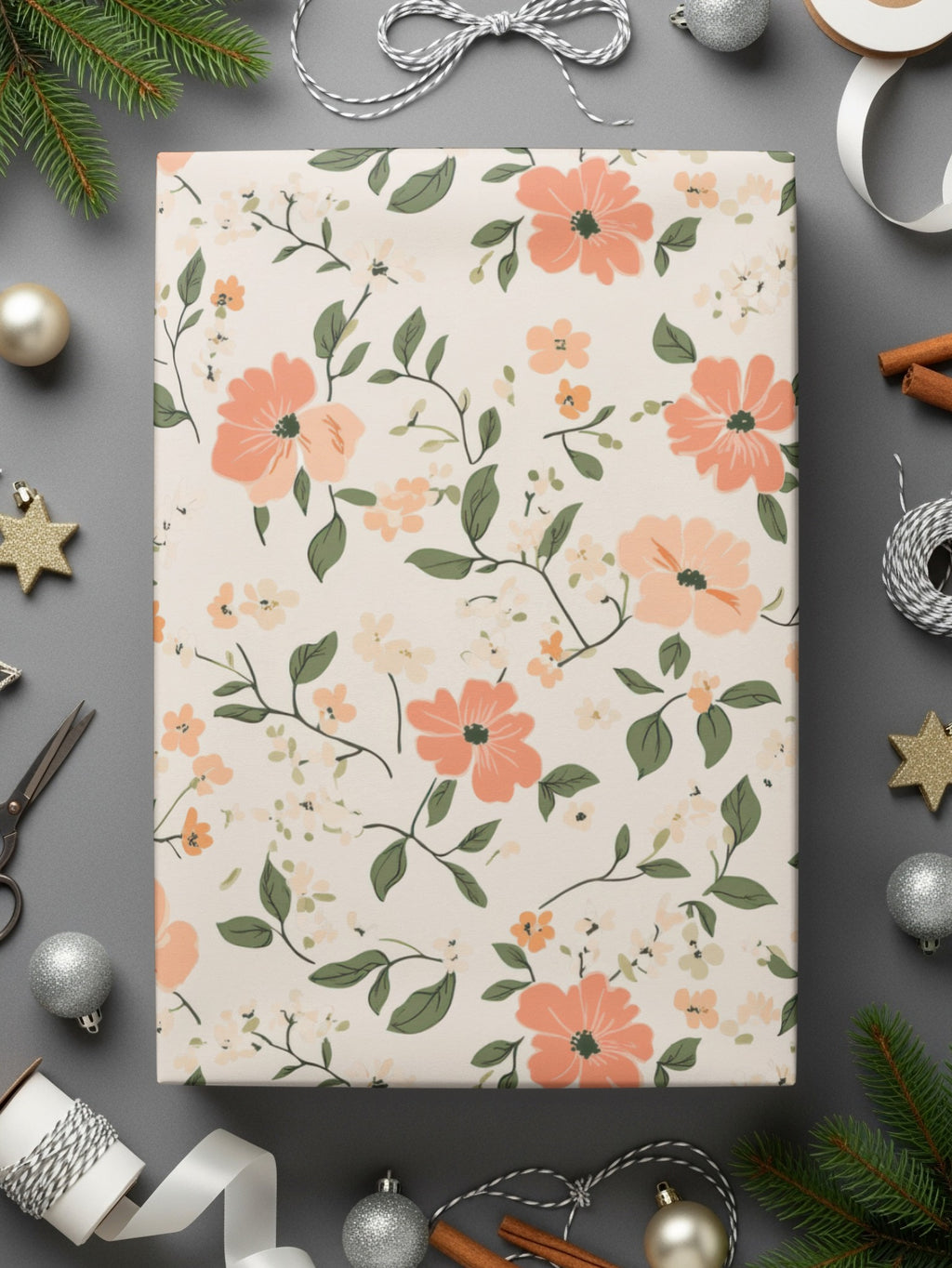 Modern Ditsy Flower Pattern with Peach Blooms Digital - Moore and Mountain