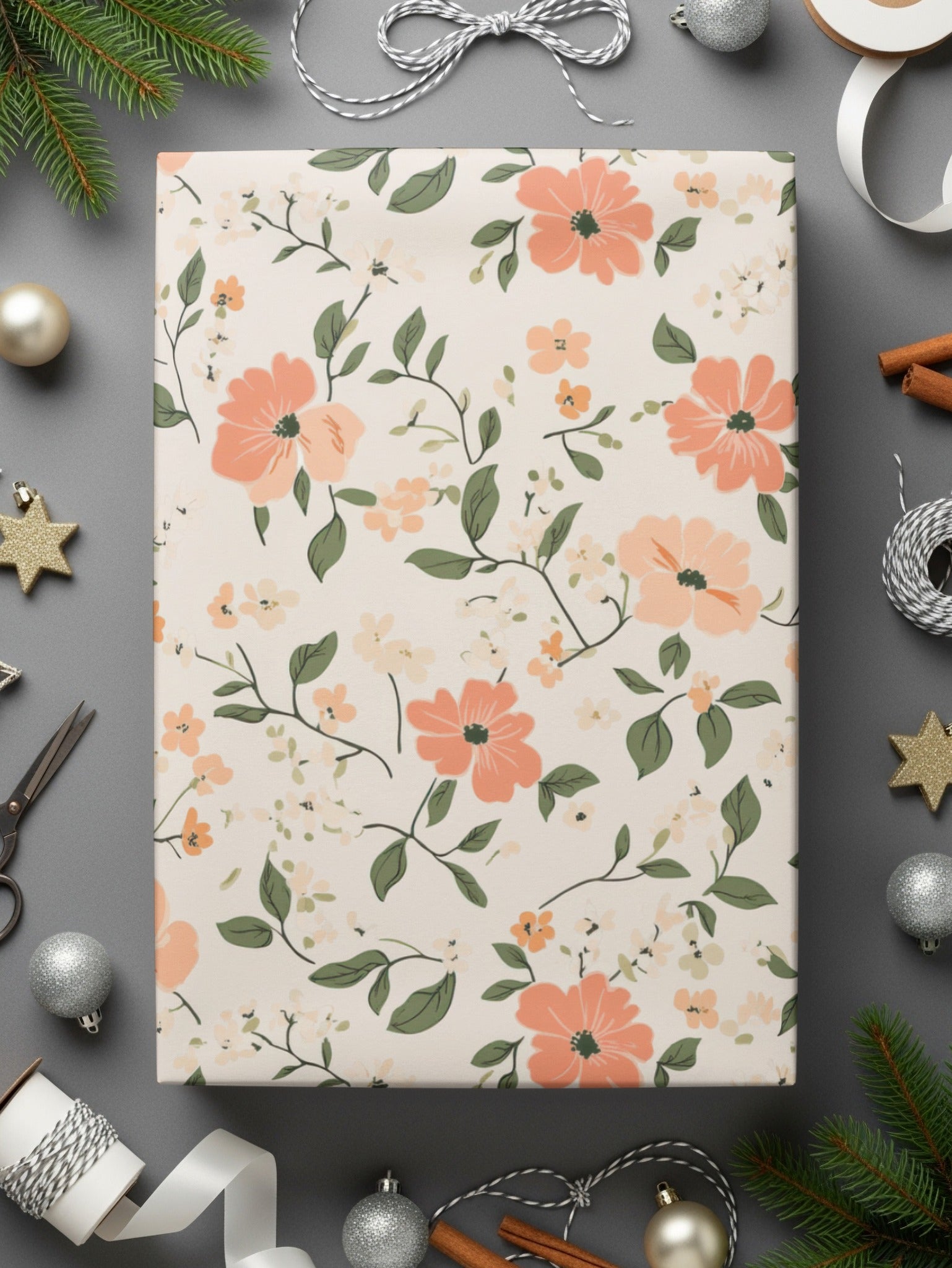 Modern Ditsy Flower Pattern with Peach Blooms Digital - Moore and Mountain