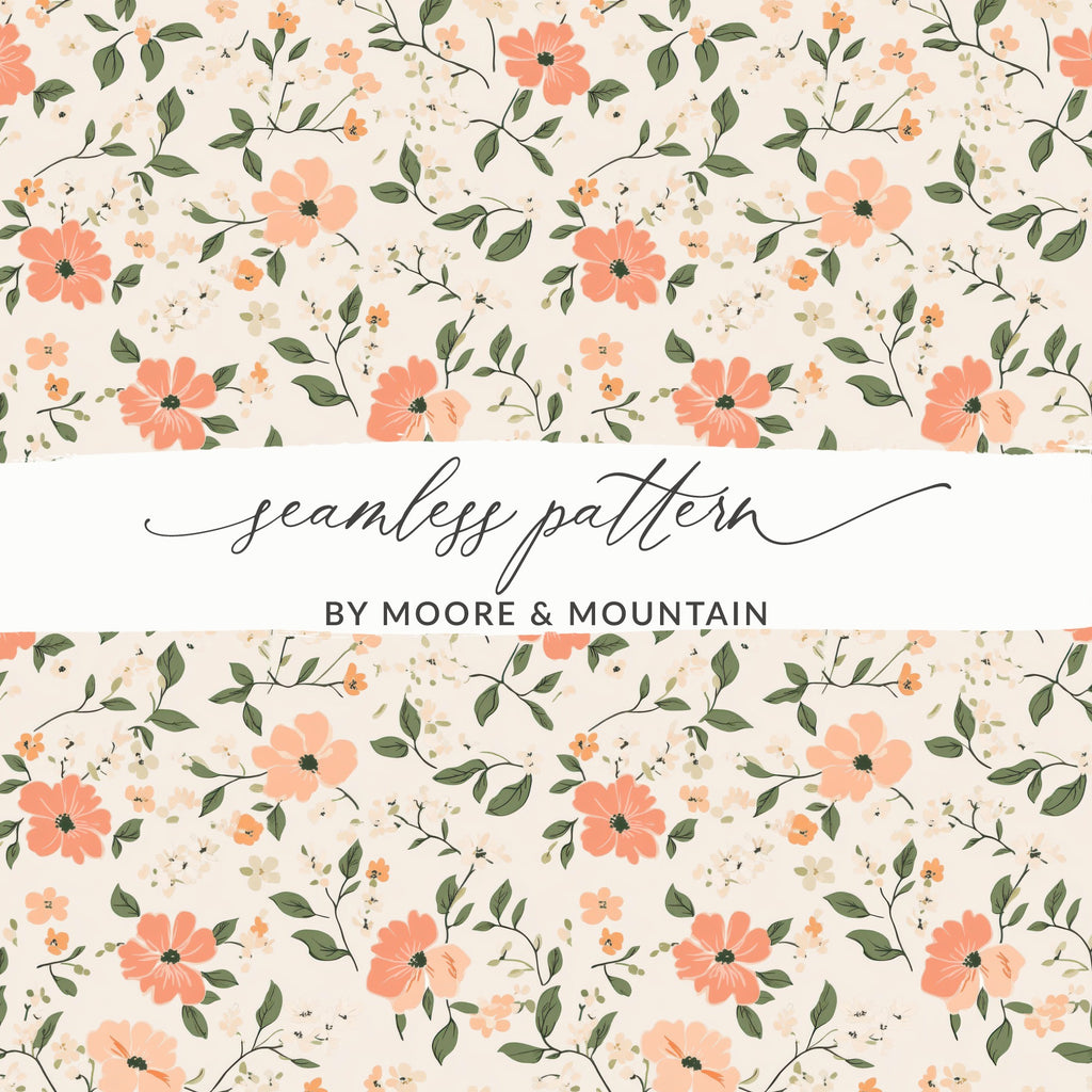 Modern Ditsy Flower Pattern with Peach Blooms Digital - Moore and Mountain