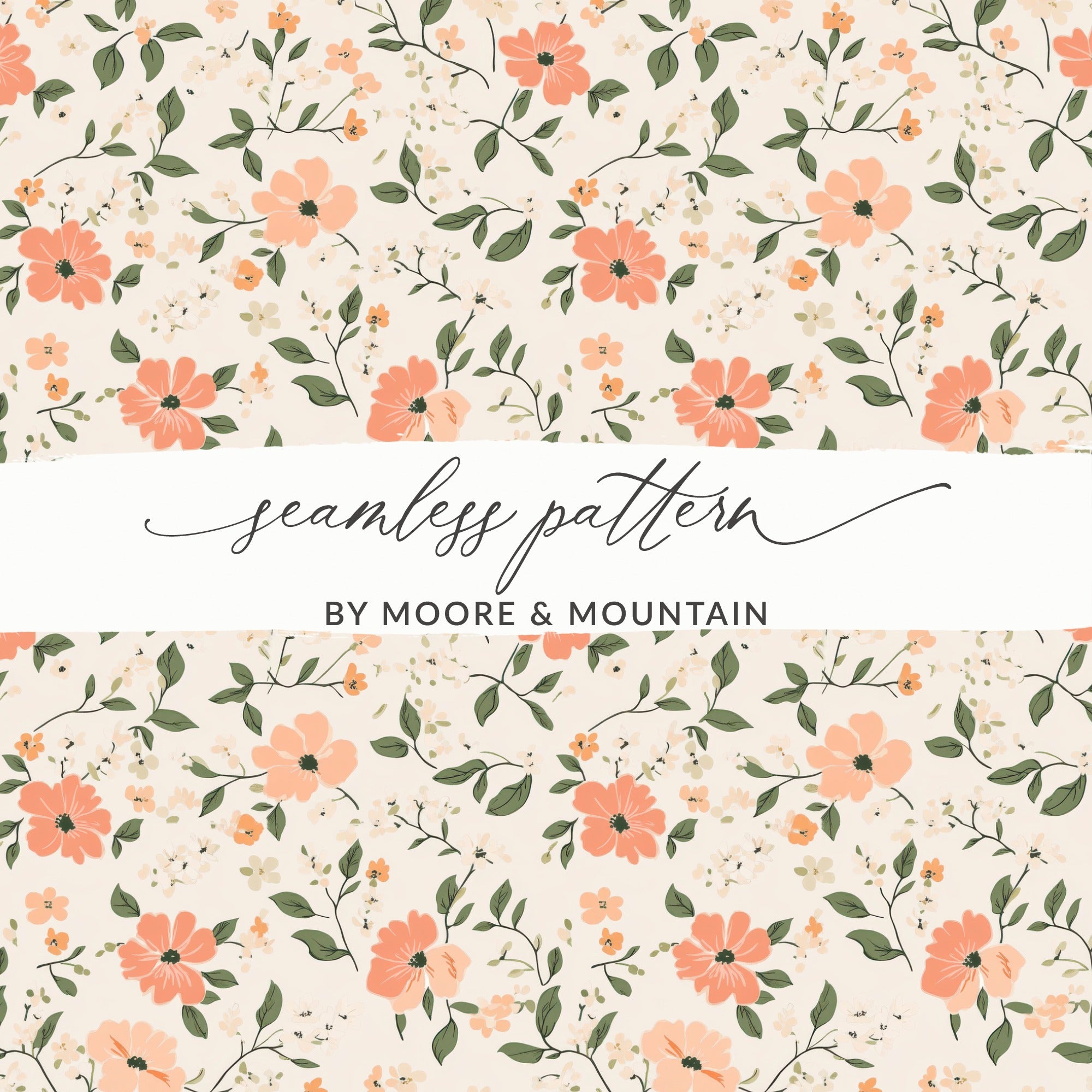 Modern Ditsy Flower Pattern with Peach Blooms Digital - Moore and Mountain