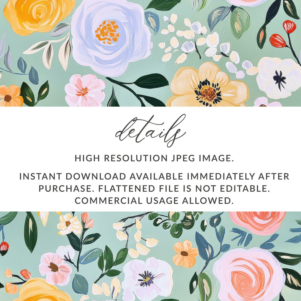 Modern Gouache Painted Mint Green Seamless Pattern, Fine Art Floral Digital Paper, Abstract Floral Print, Commercial Use - Moore and Mountain