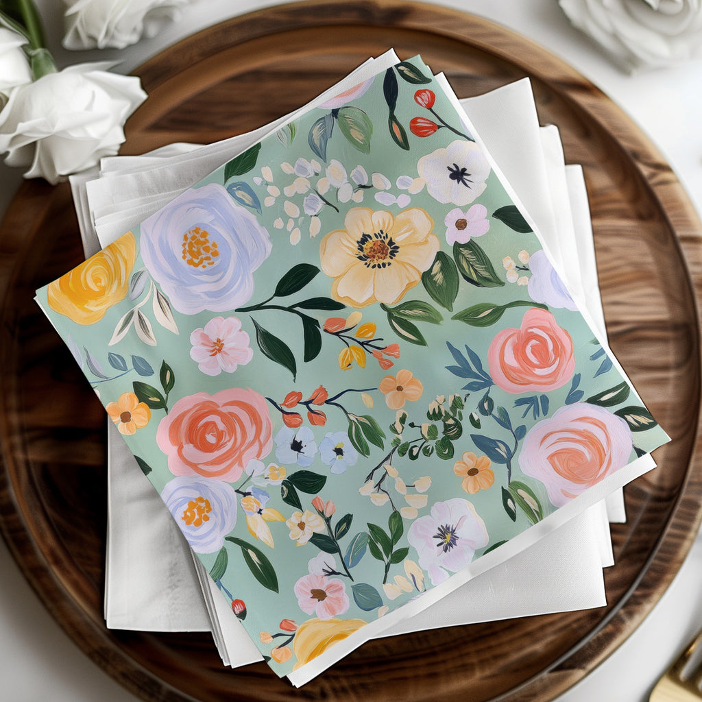 Modern Gouache Painted Mint Green Seamless Pattern, Fine Art Floral Digital Paper, Abstract Floral Print, Commercial Use - Moore and Mountain