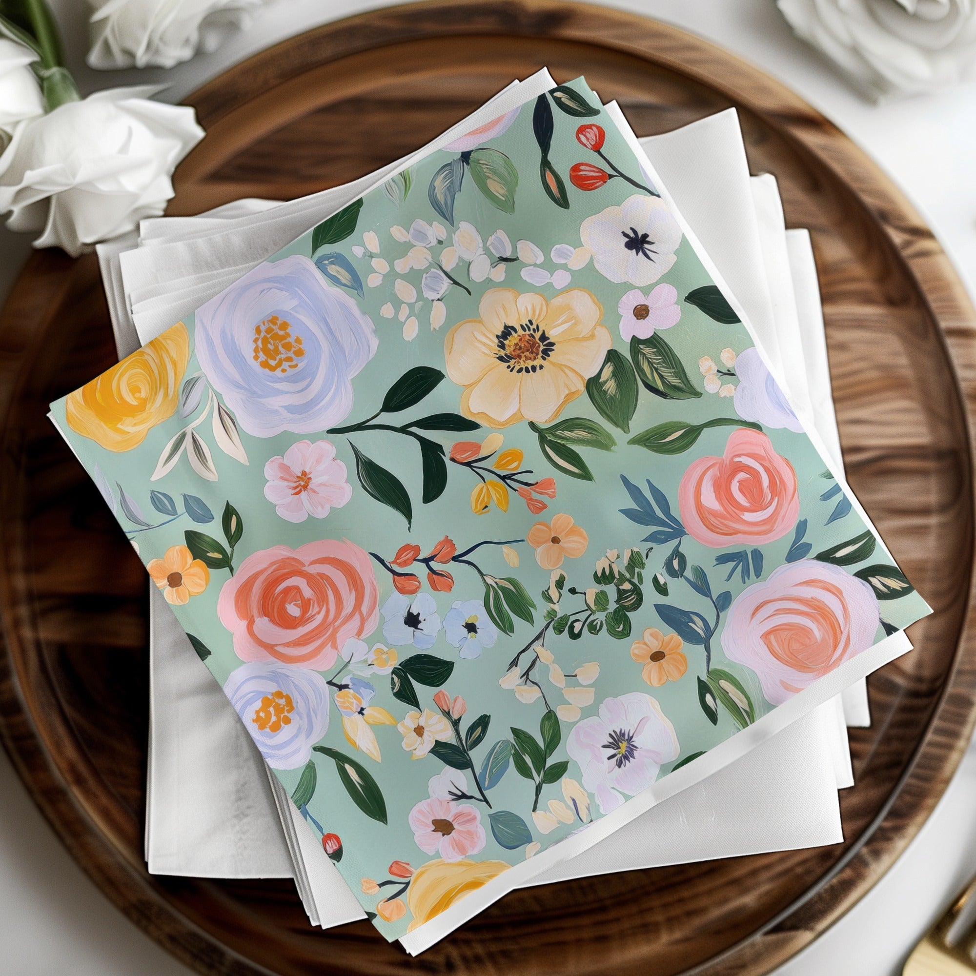 Modern Gouache Painted Mint Green Seamless Pattern, Fine Art Floral Digital Paper, Abstract Floral Print, Commercial Use - Moore and Mountain