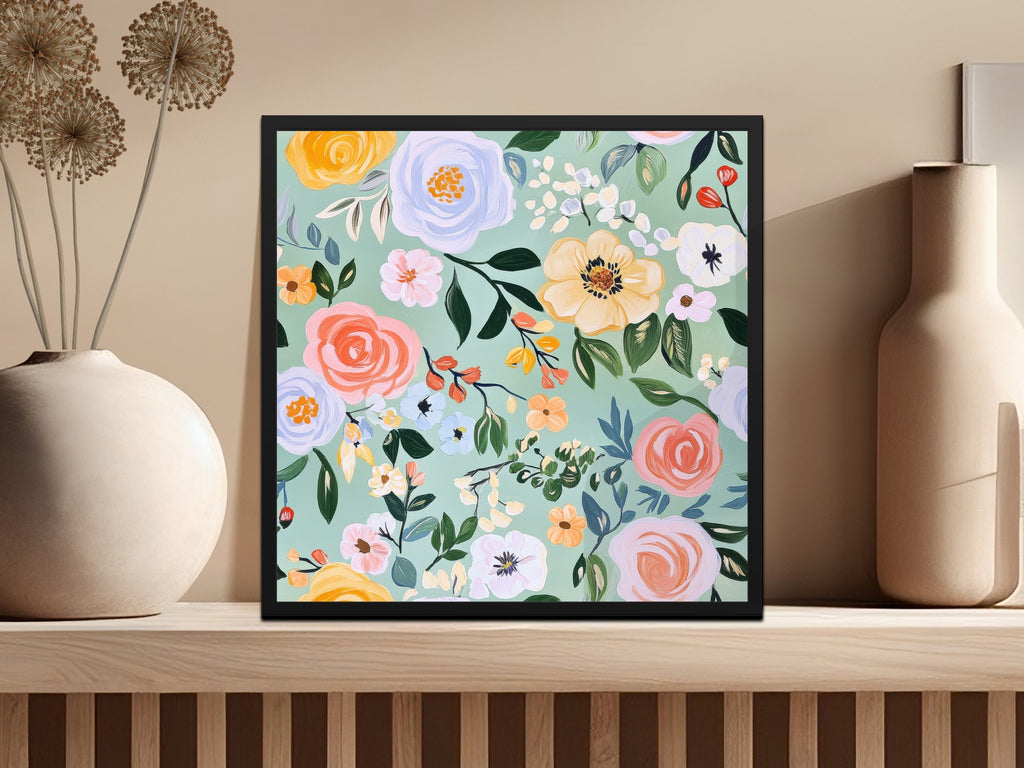 Modern Gouache Painted Mint Green Seamless Pattern, Fine Art Floral Digital Paper, Abstract Floral Print, Commercial Use - Moore and Mountain
