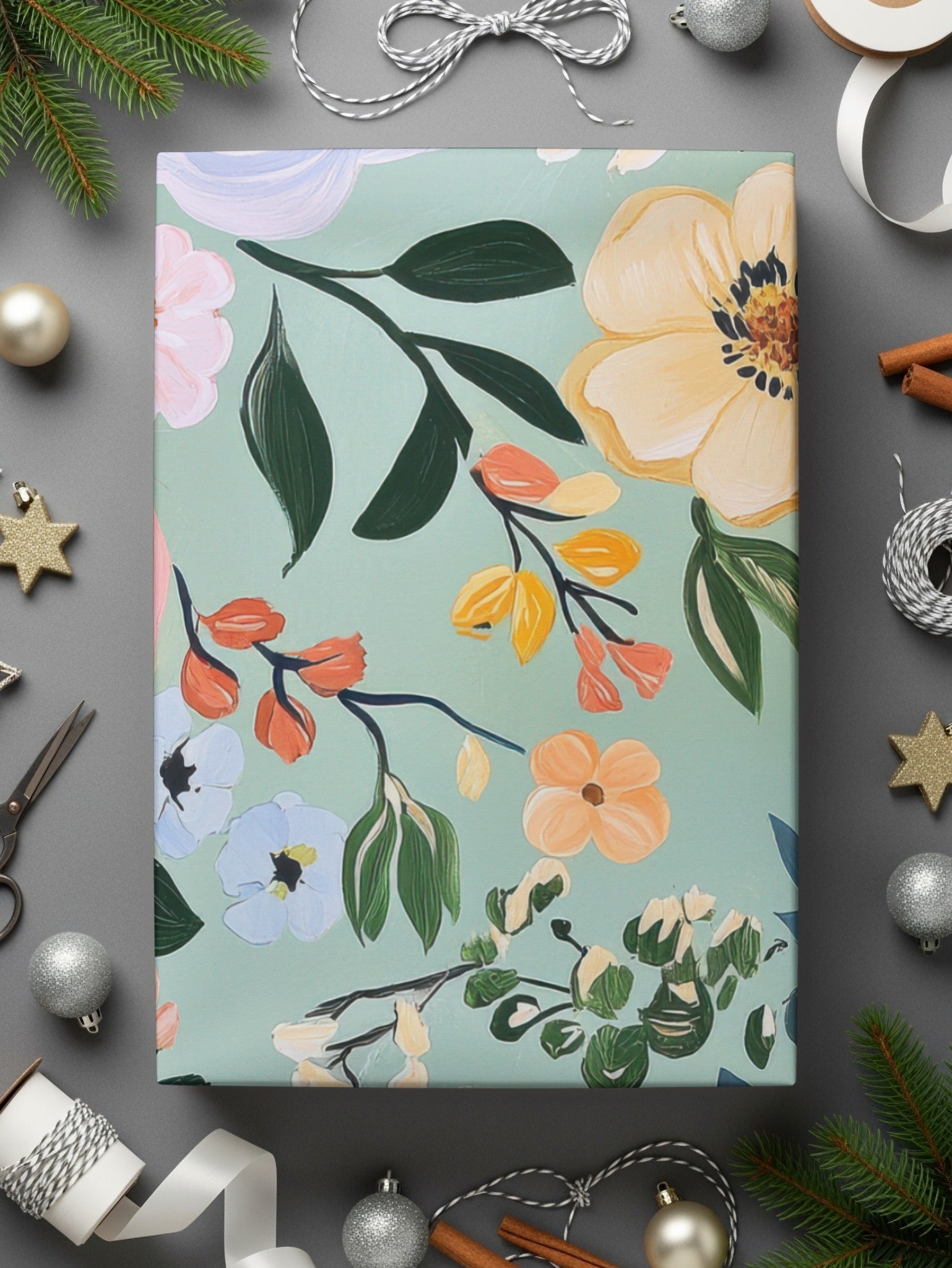 Modern Gouache Painted Mint Green Seamless Pattern, Fine Art Floral Digital Paper, Abstract Floral Print, Commercial Use - Moore and Mountain