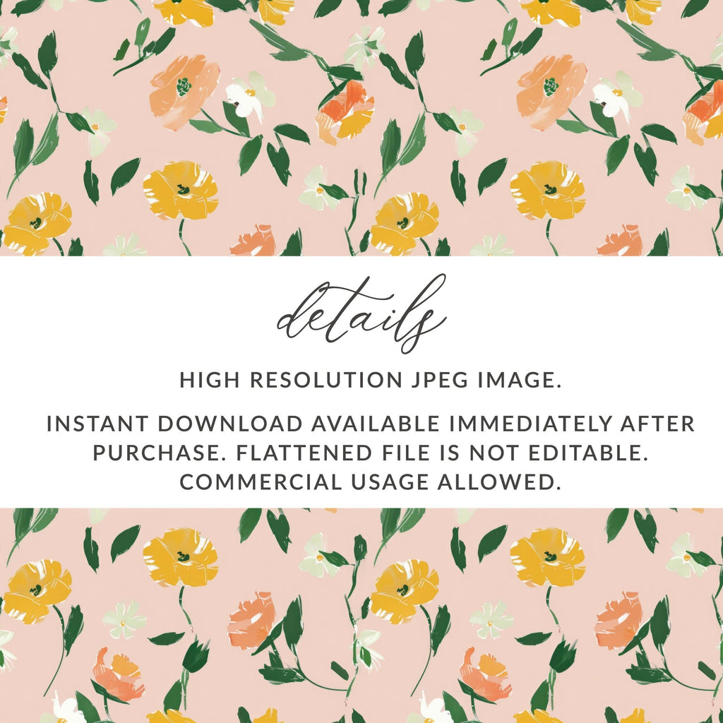 Modern Light Pink Seamless Watercolor Floral Pattern with Peach Background Digital - Moore and Mountain