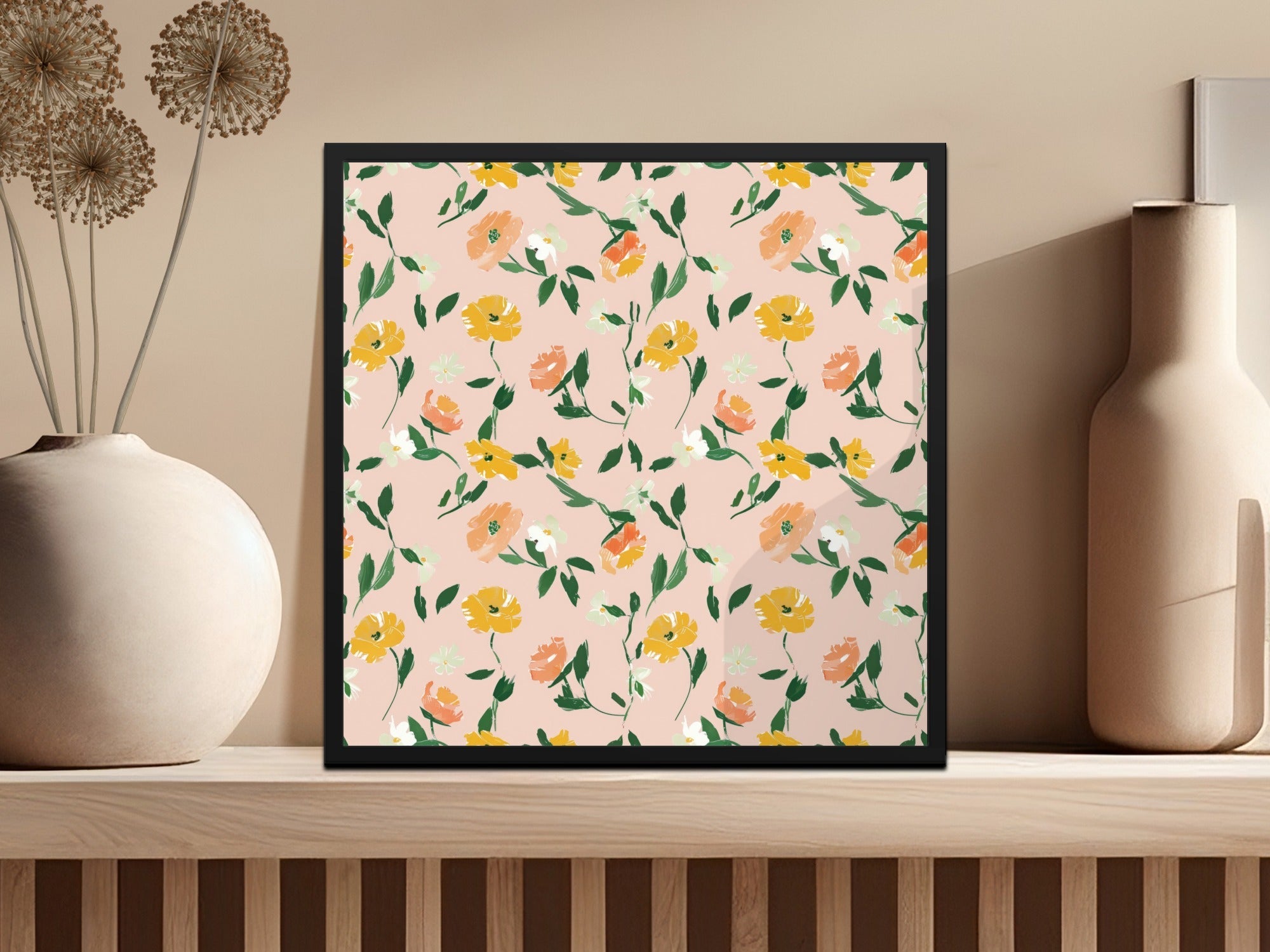 Modern Light Pink Seamless Watercolor Floral Pattern with Peach Background Digital - Moore and Mountain
