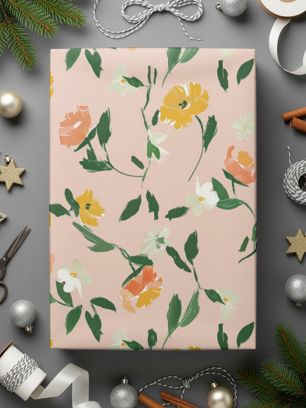 Modern Light Pink Seamless Watercolor Floral Pattern with Peach Background Digital - Moore and Mountain