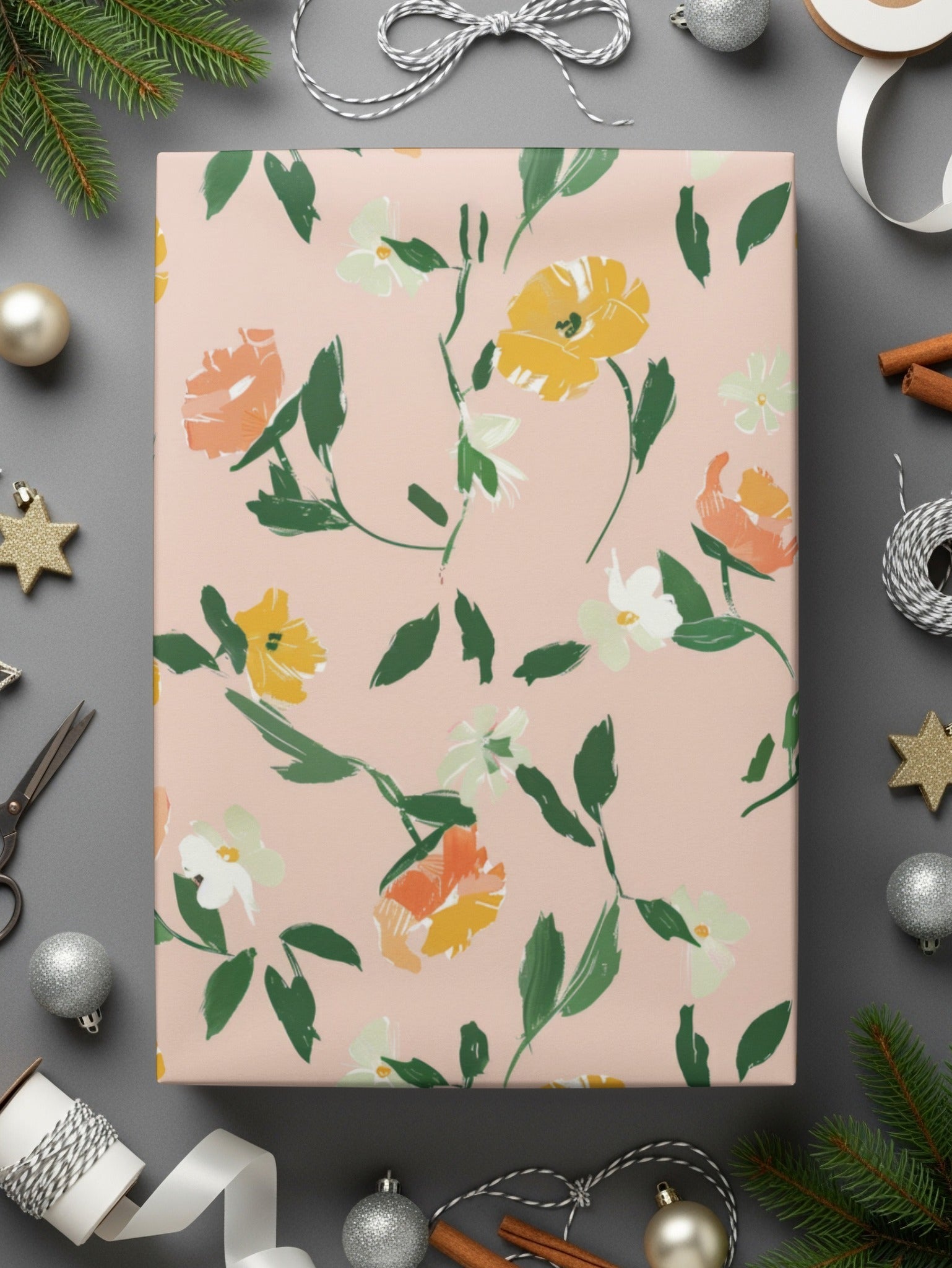 Modern Light Pink Seamless Watercolor Floral Pattern with Peach Background Digital - Moore and Mountain