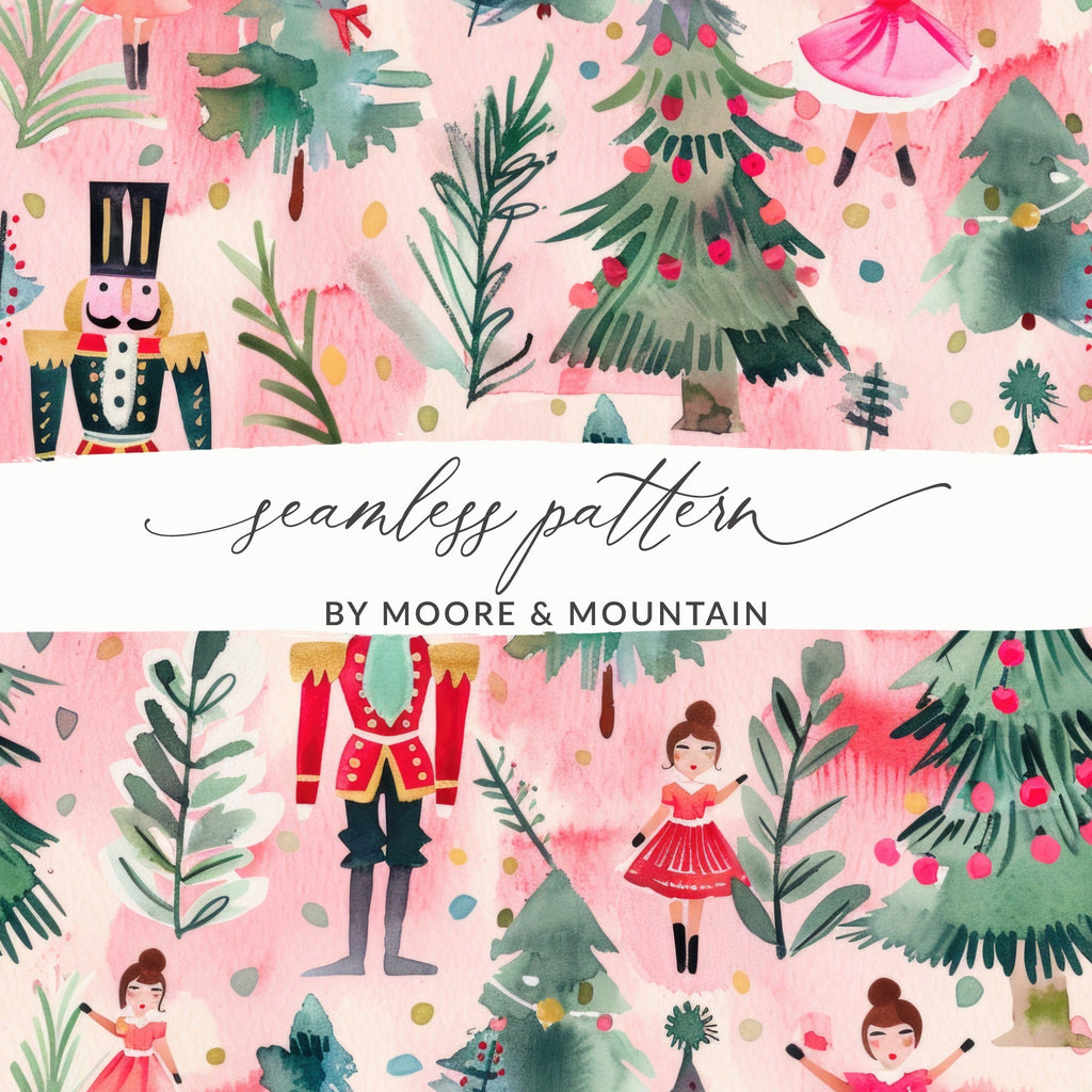 Modern Nutcracker Seamless Pattern Whimsical Holiday Forest Scene Seamless Nutcrackers - Moore and Mountain