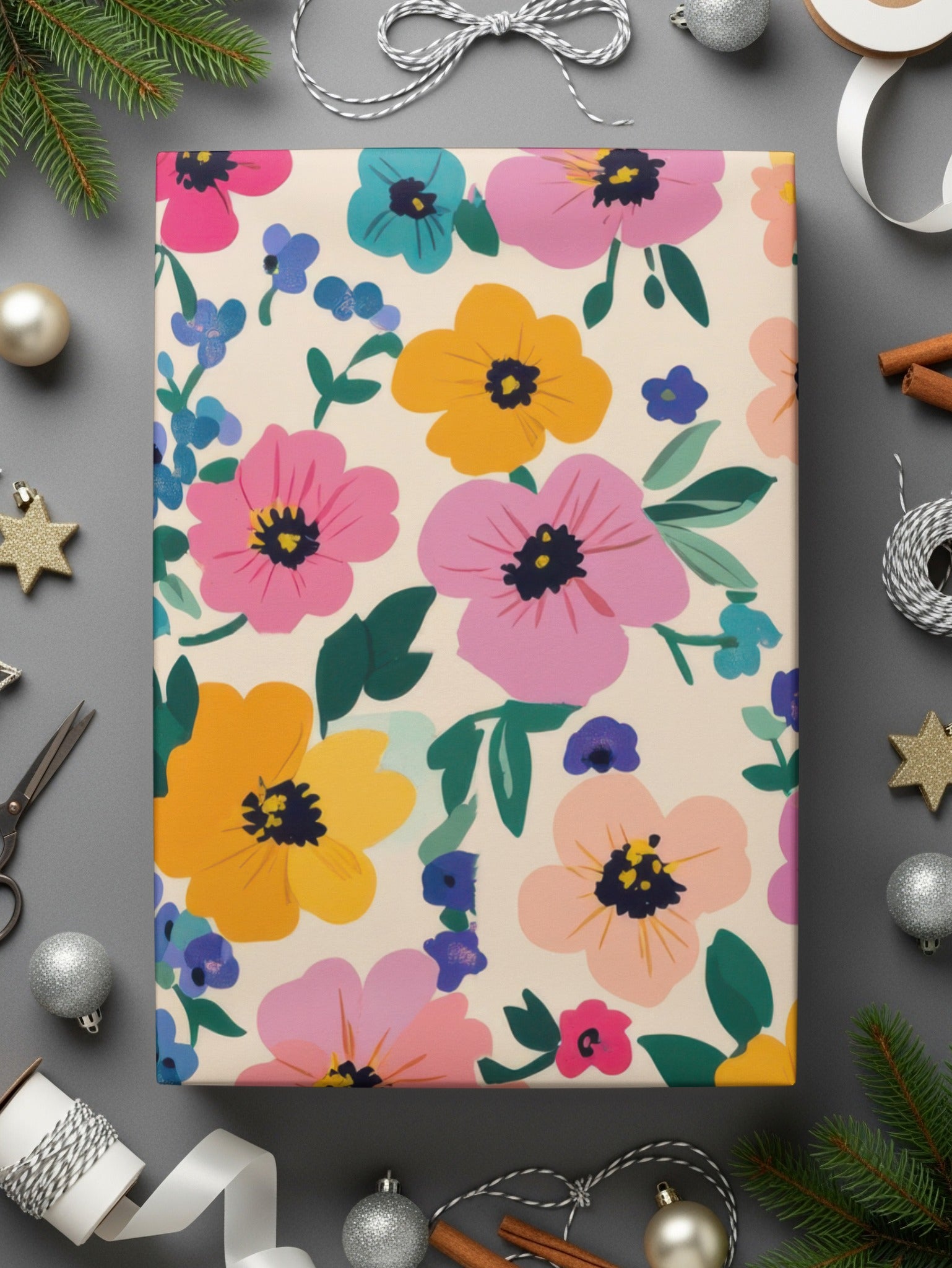 Colorful Floral Pattern Gift Wrap Perfect for Holidays