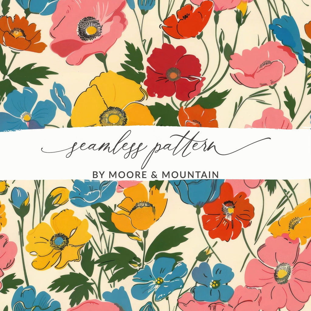 Modern Seamless Poppy Flower Digital Pattern - Moore and Mountain