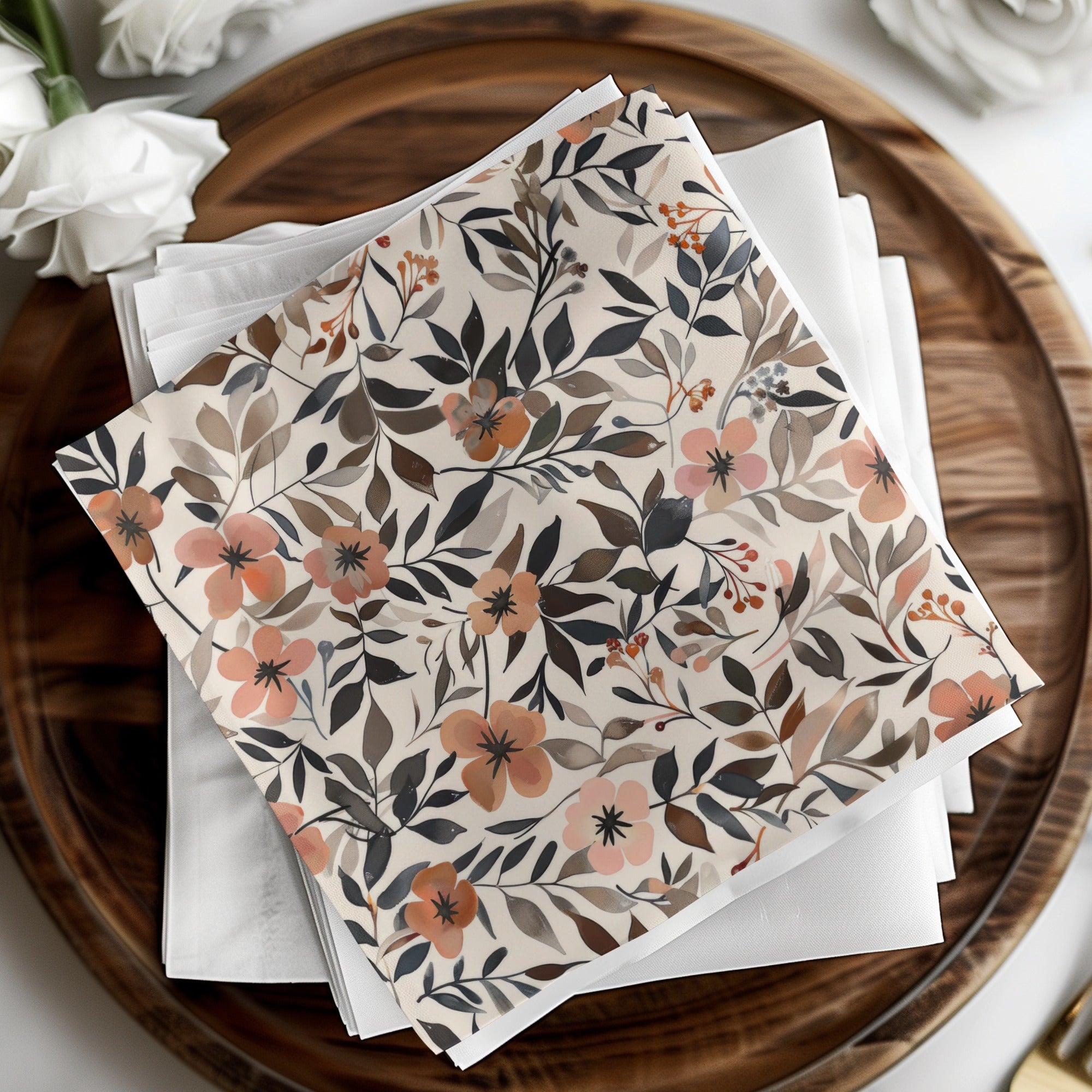 Floral Pattern with Leaves Design Napkin Set