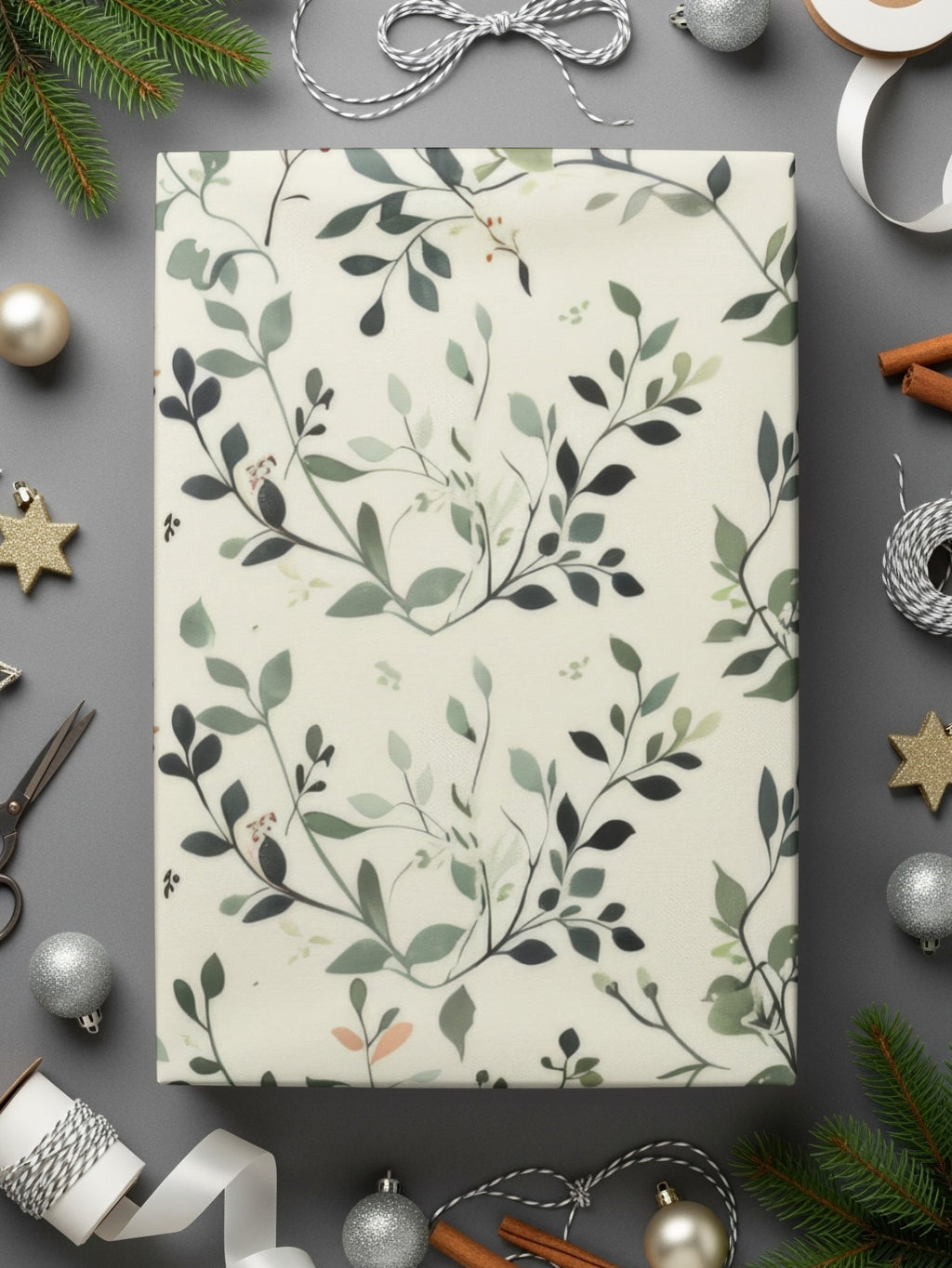 Elegant Green and Cream Botanical Wrapping Paper
