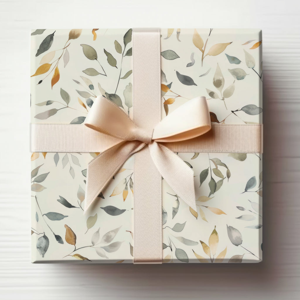 Elegant Leaf Patterned Gift Box with Ribbon Bow Design