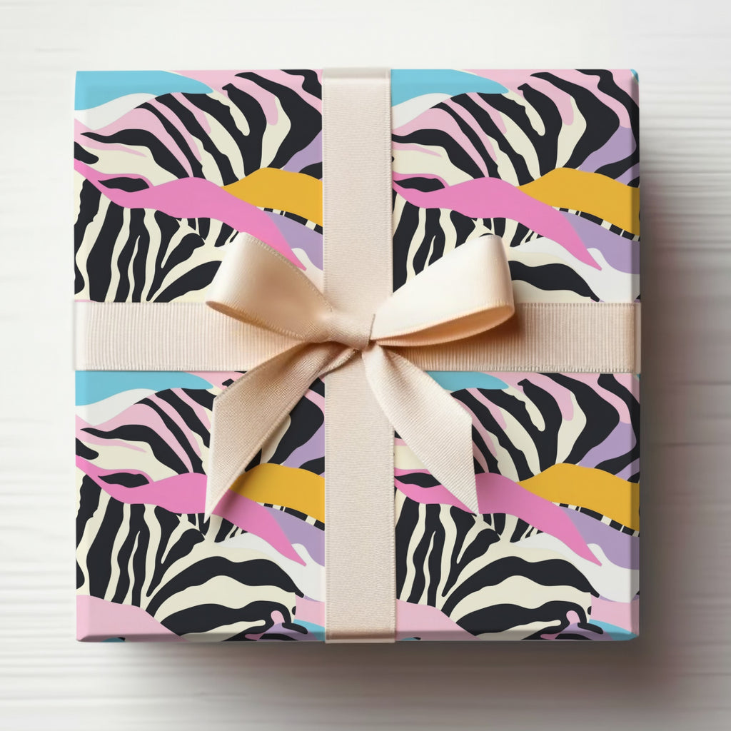 Colorful Zebra Print Gift Wrap with Ribbon