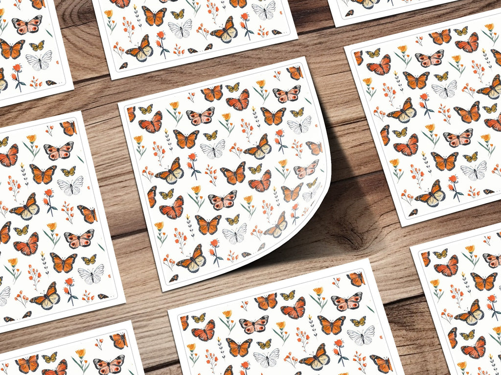 Monarch Butterfly Digital Seamless Pattern, Floral Bugs Print, Orange Butterfly Paper, Spring Flower Texture, Commercial Use Digital - Moore and Mountain