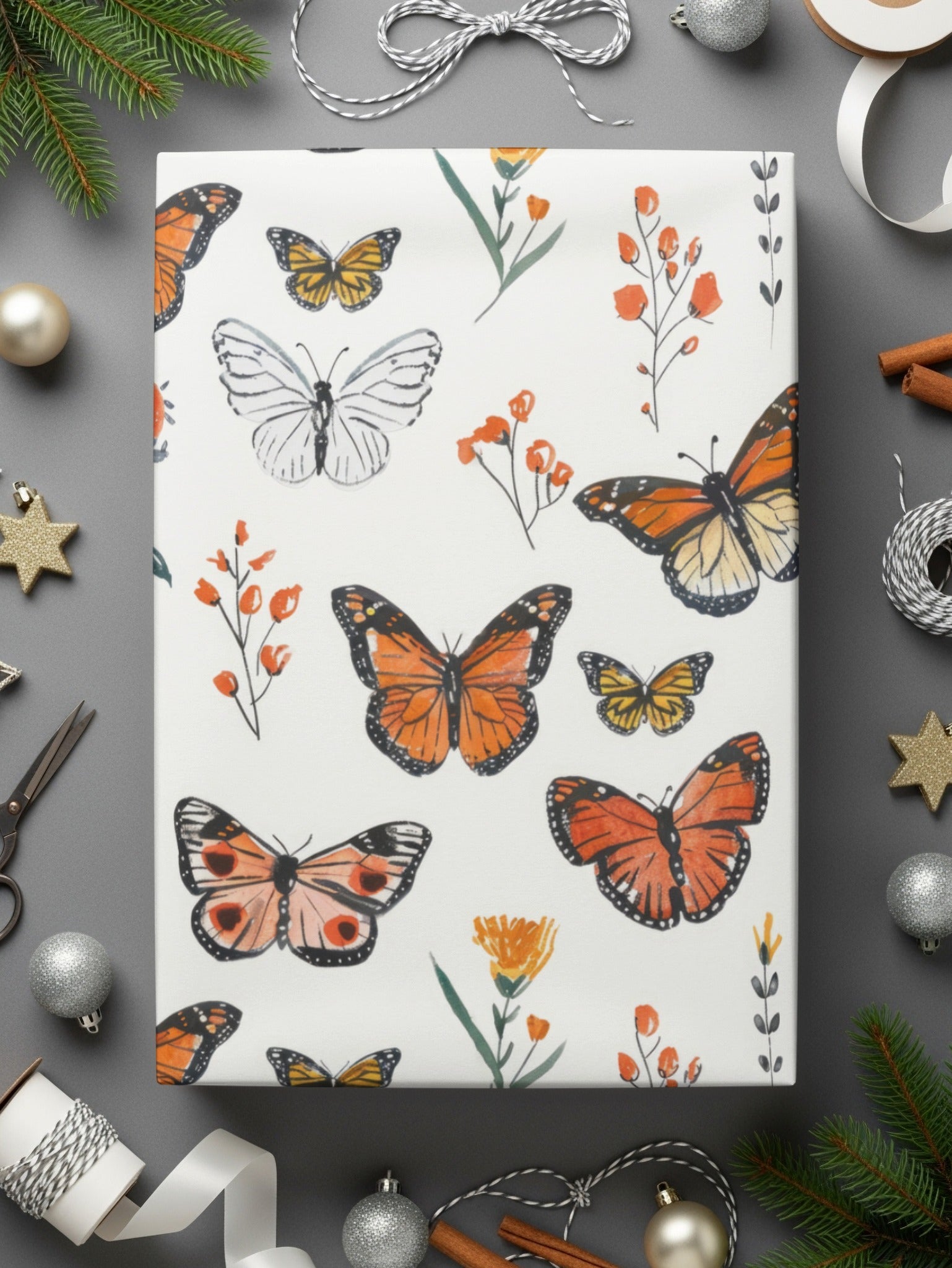 Monarch Butterfly Digital Seamless Pattern, Floral Bugs Print, Orange Butterfly Paper, Spring Flower Texture, Commercial Use Digital - Moore and Mountain
