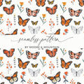Monarch Butterfly Digital Seamless Pattern, Floral Bugs Print, Orange Butterfly Paper, Spring Flower Texture, Commercial Use Digital - Moore and Mountain