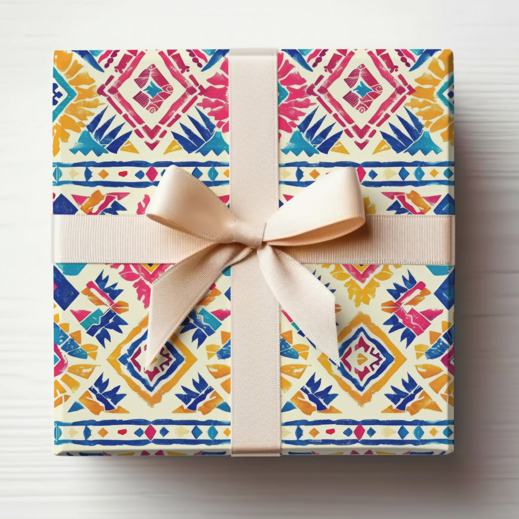 Colorful Geometric Pattern Gift Wrap Box with Bow