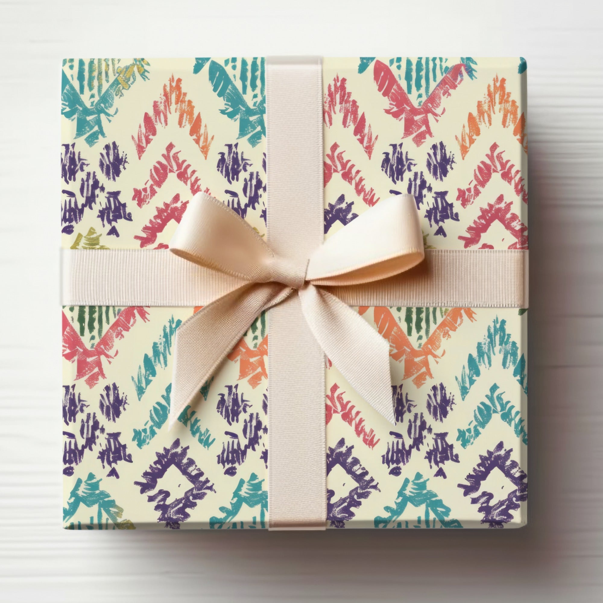 Colorful Chevron Design Gift Wrap Box with Ribbon