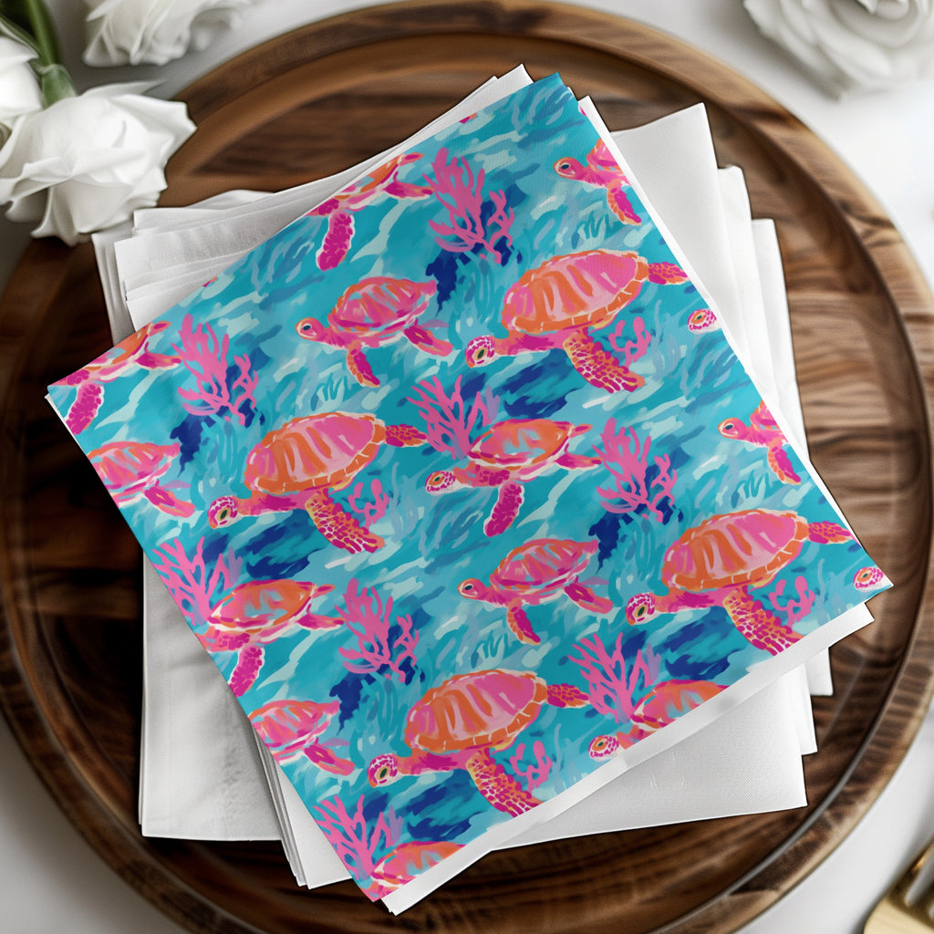 Vibrant Sea Turtles and Coral Design Napkin Product