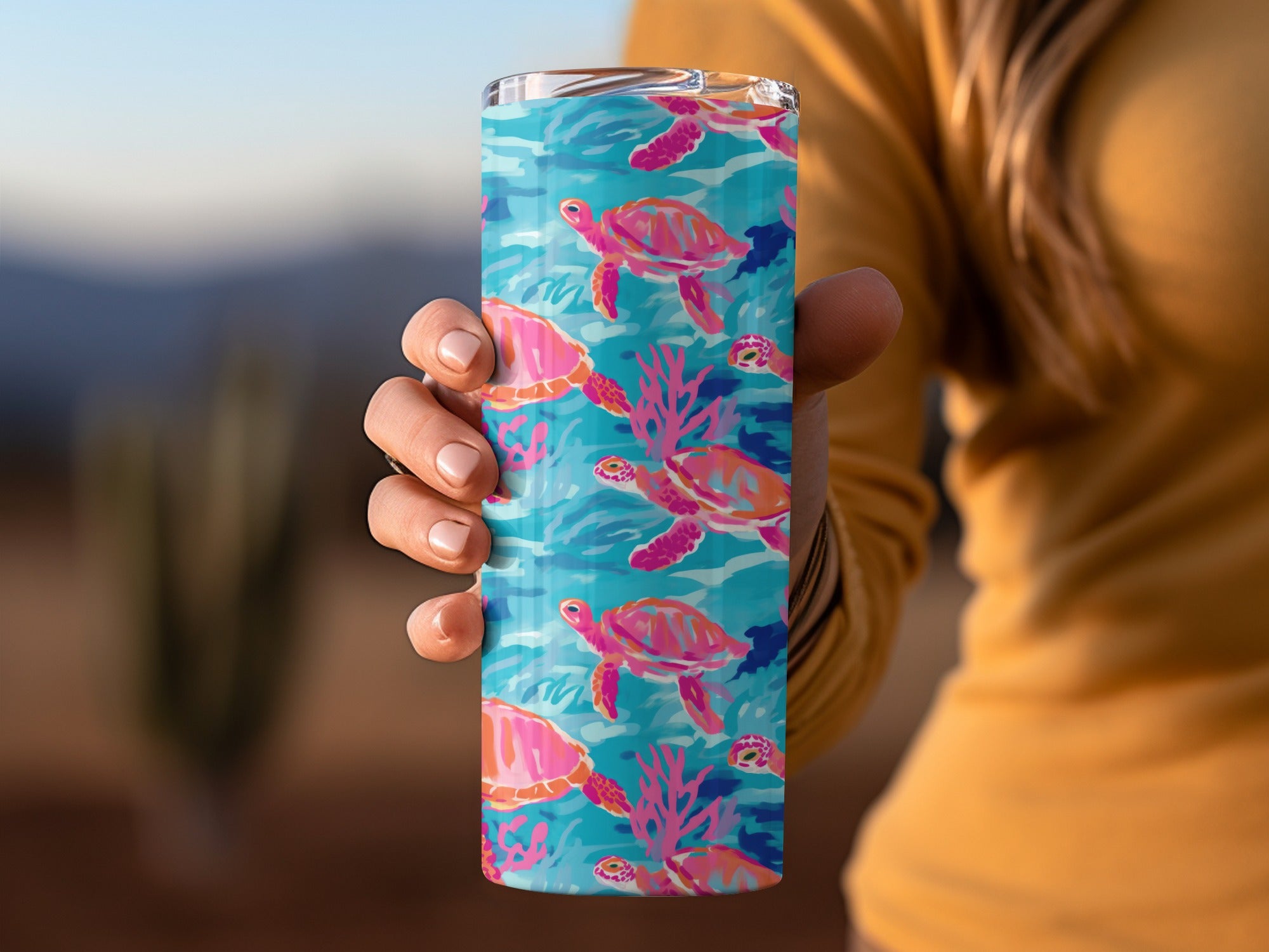 Colorful Sea Turtle Pattern Travel Tumbler Cup