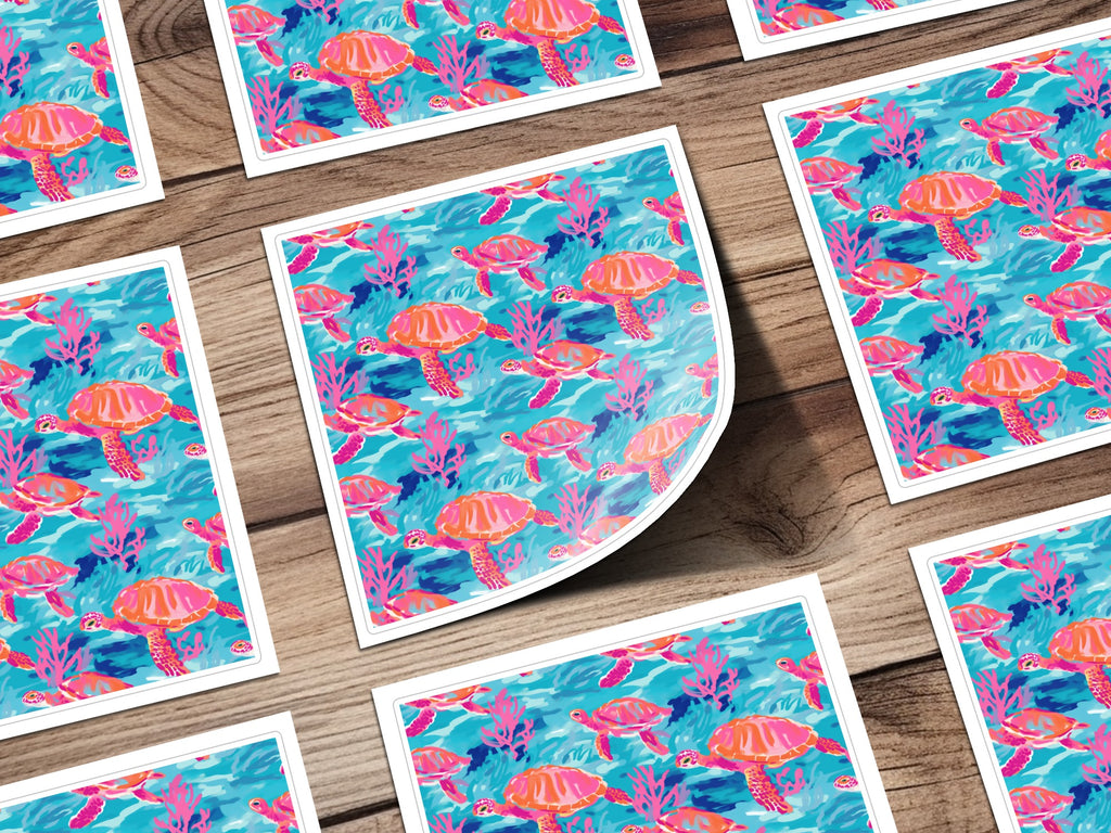 Colorful Sea Turtles and Coral Print on Various Products