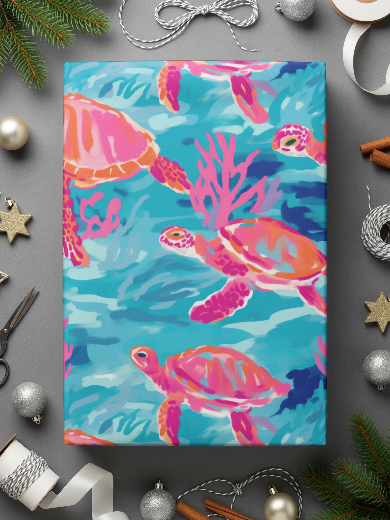 Colorful Sea Turtles Underwater Design Gift Wrapping Paper