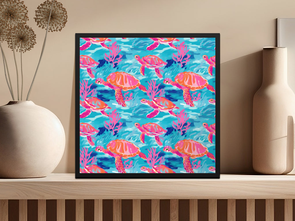Vibrant Sea Turtle Art Illustration Print Decor Product