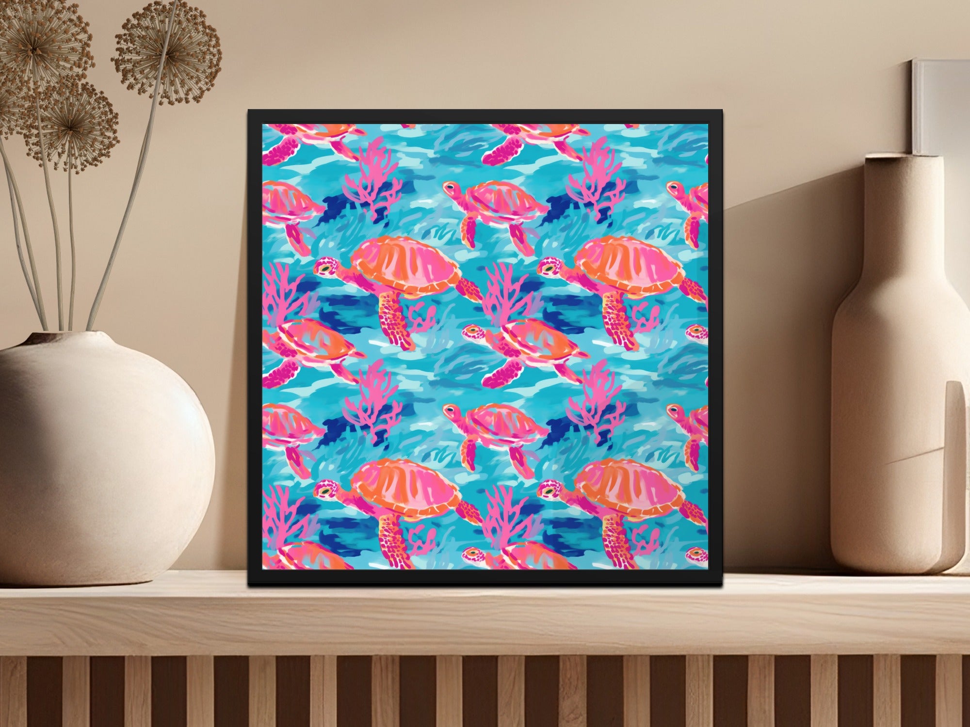 Vibrant Sea Turtle Art Illustration Print Decor Product