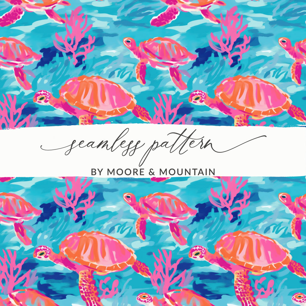 Colorful Sea Turtles Seamless Pattern Design Print