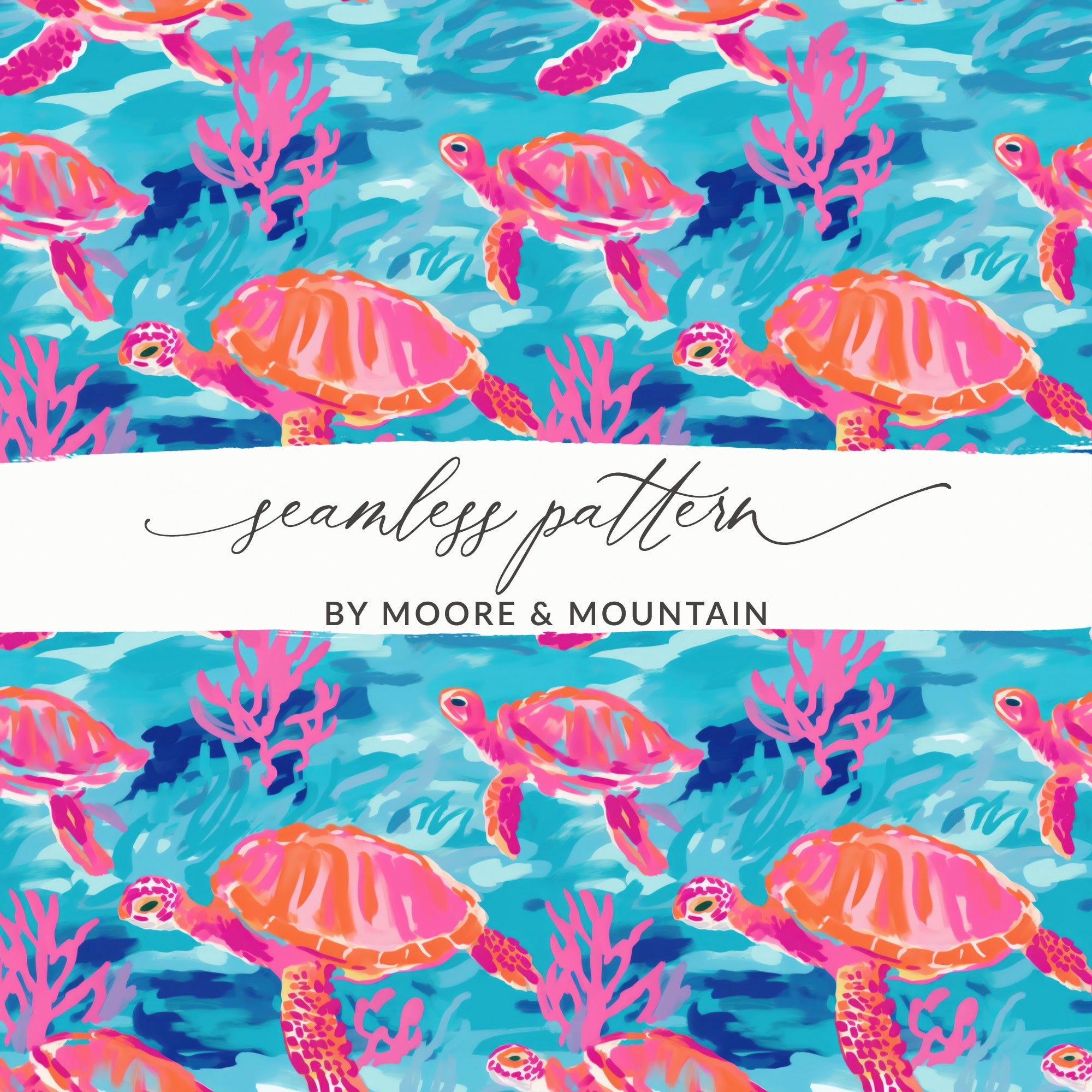 Colorful Sea Turtles Seamless Pattern Design Print