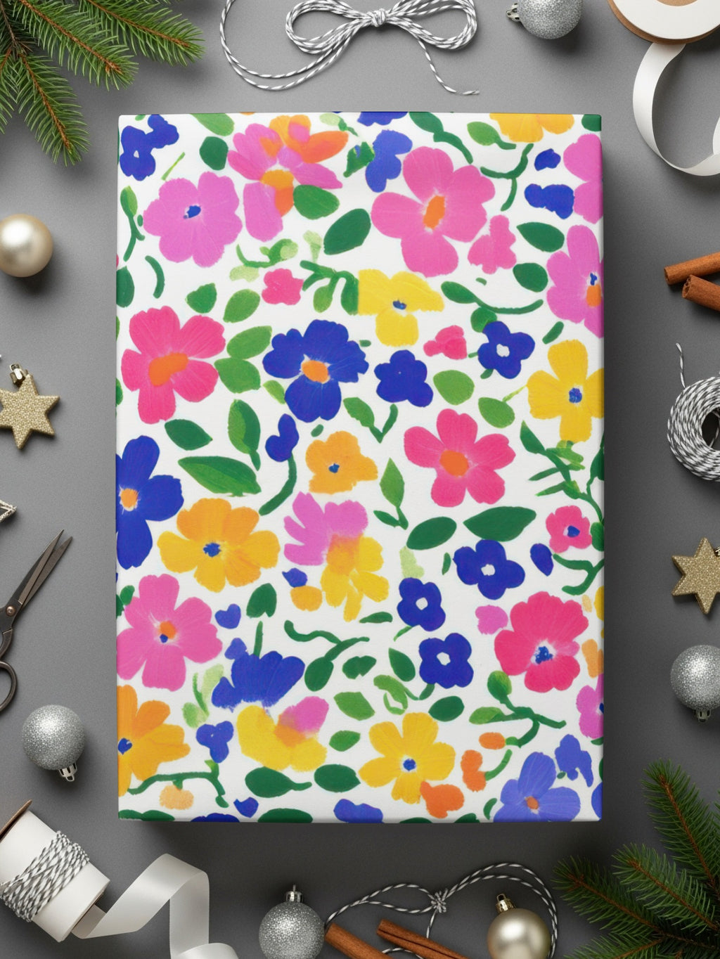 Bright Colorful Floral Pattern for Festive Gift Wrapping
