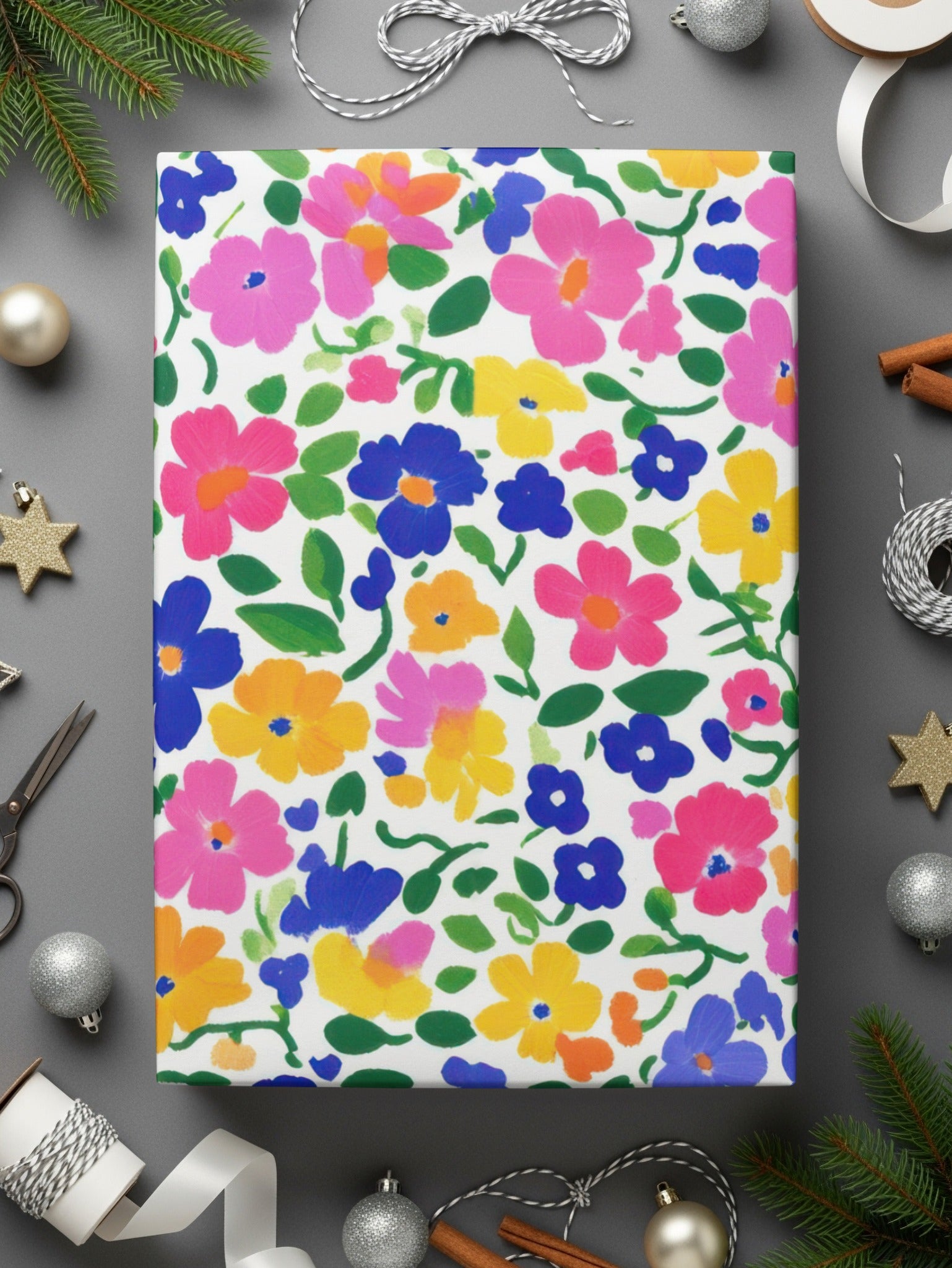 Bright Colorful Floral Pattern for Festive Gift Wrapping
