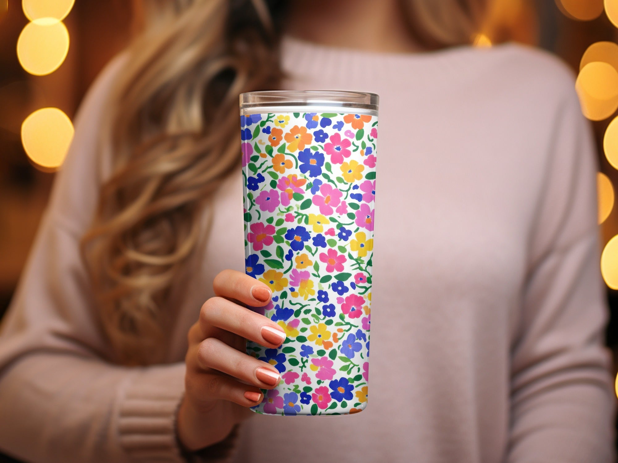 Vibrant Floral Patterned Insulated Tumbler